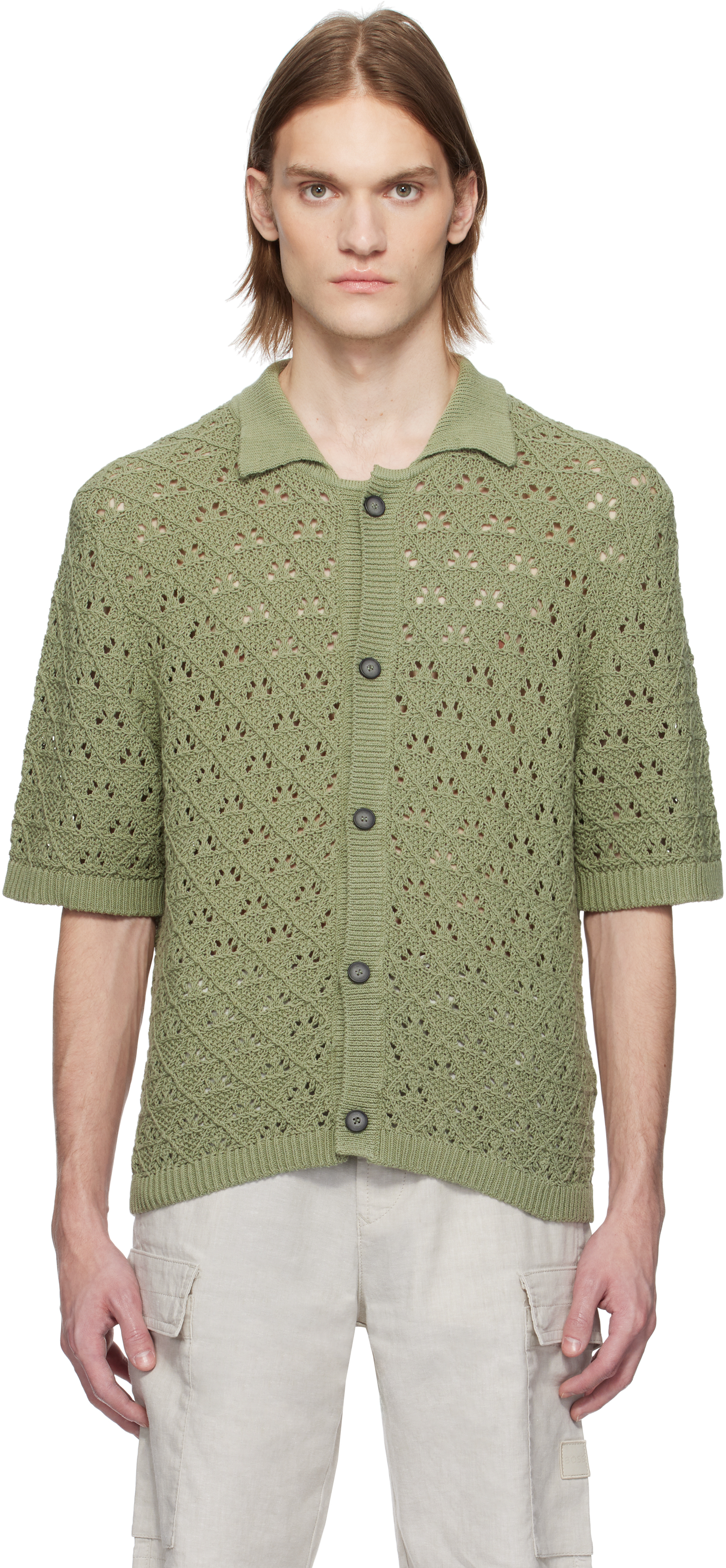 Hugo Boss Green Knitted Cotton Polo In 391-open Green