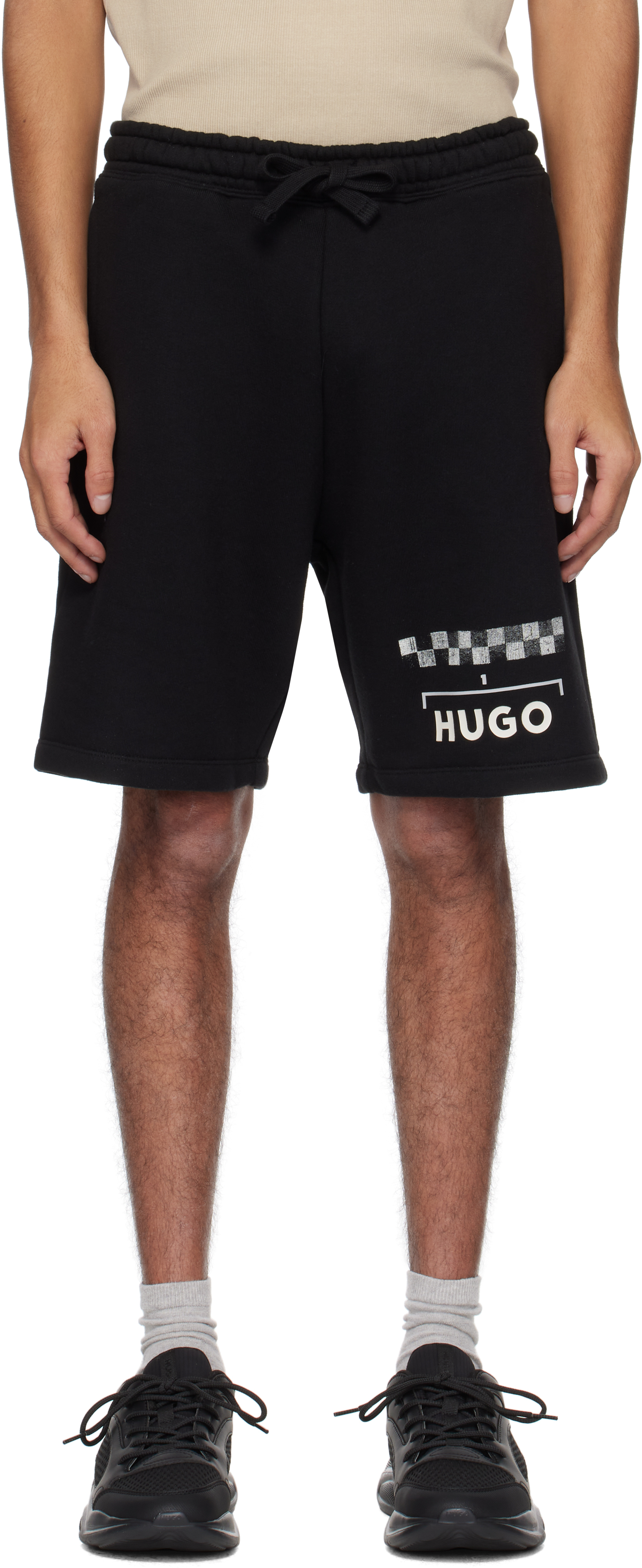 Black Racing Print Shorts