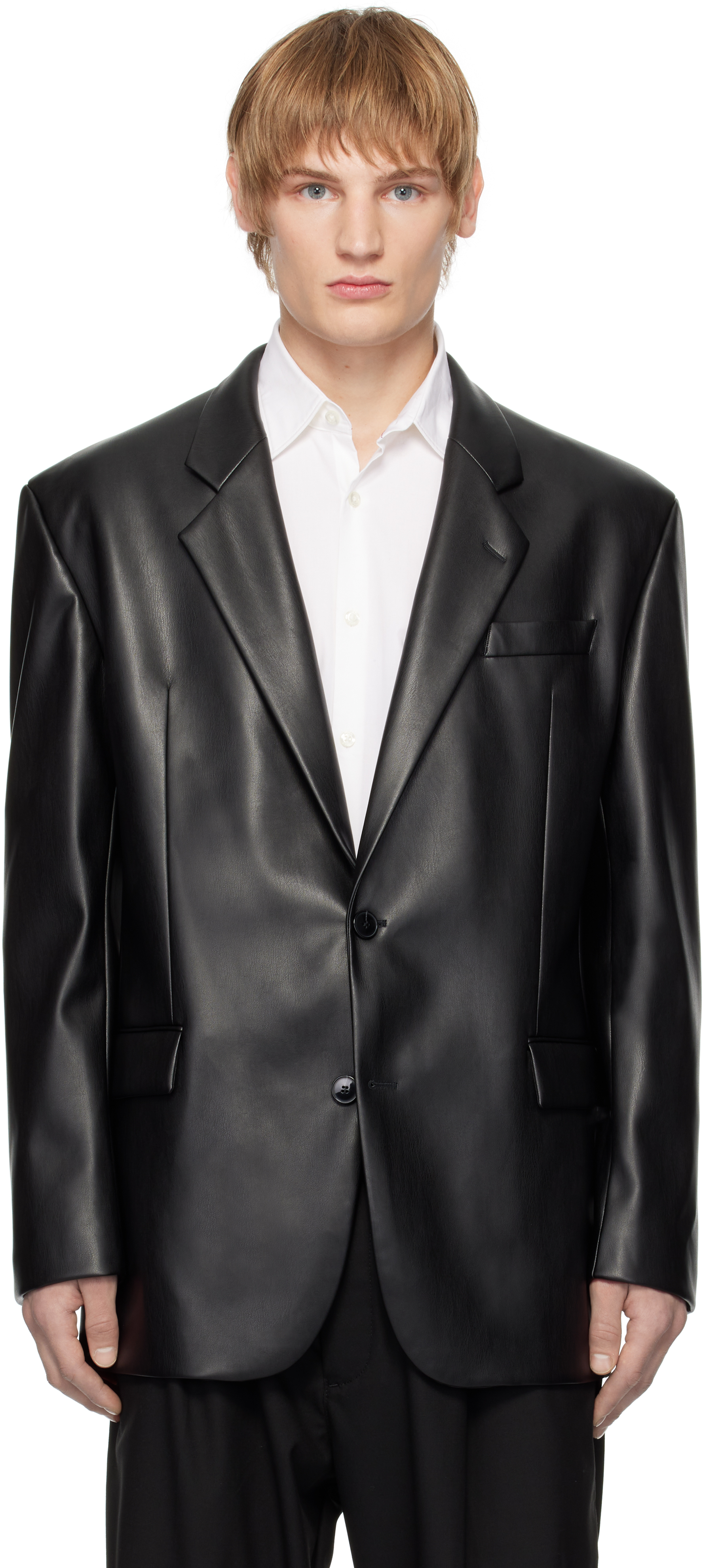 Black Vented Faux-Leather Blazer