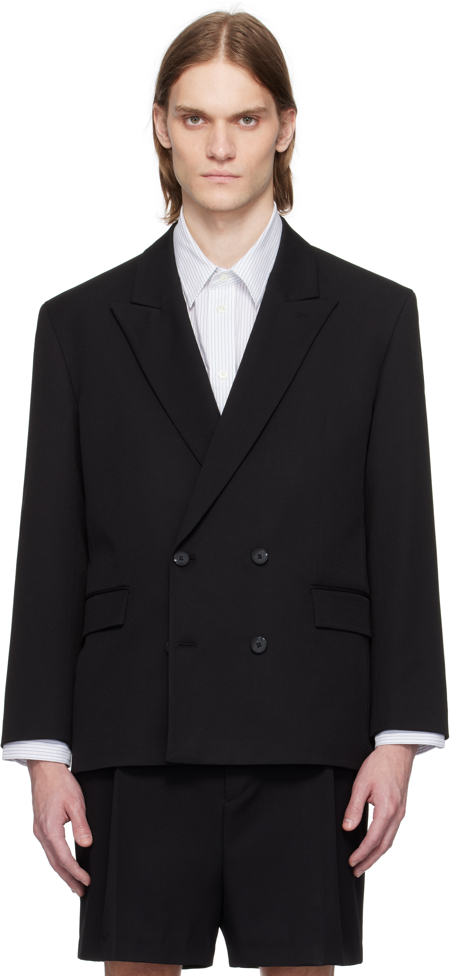 HUGO BOSS ブラック ダブルブレストジャケット BOSS - ダブルブレスト タキシードジャケット シルク - ブラック