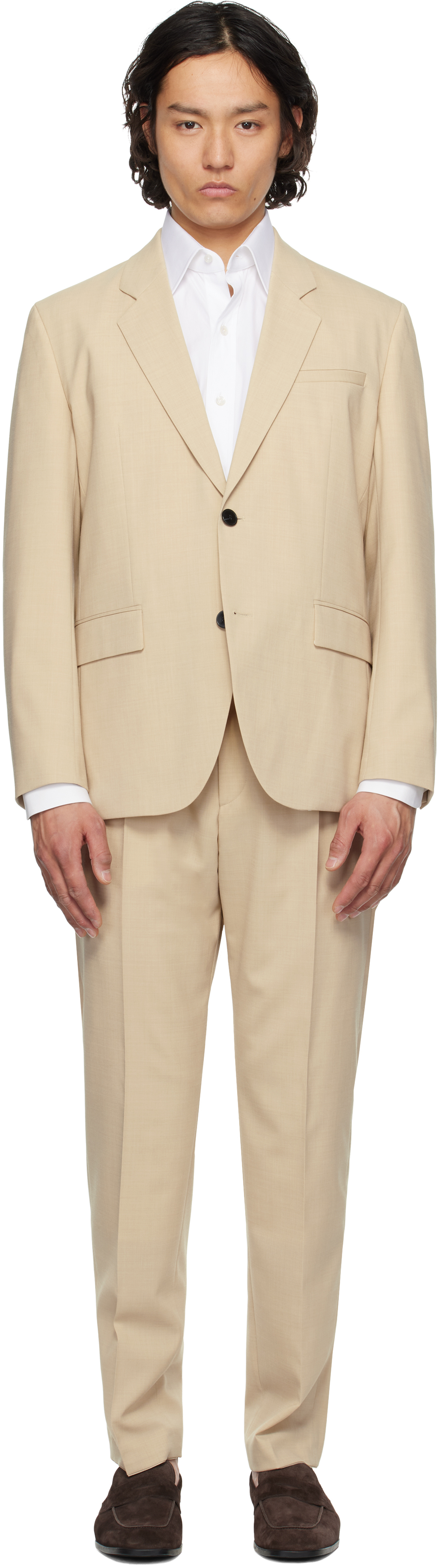 Beige Single-Breasted Suit