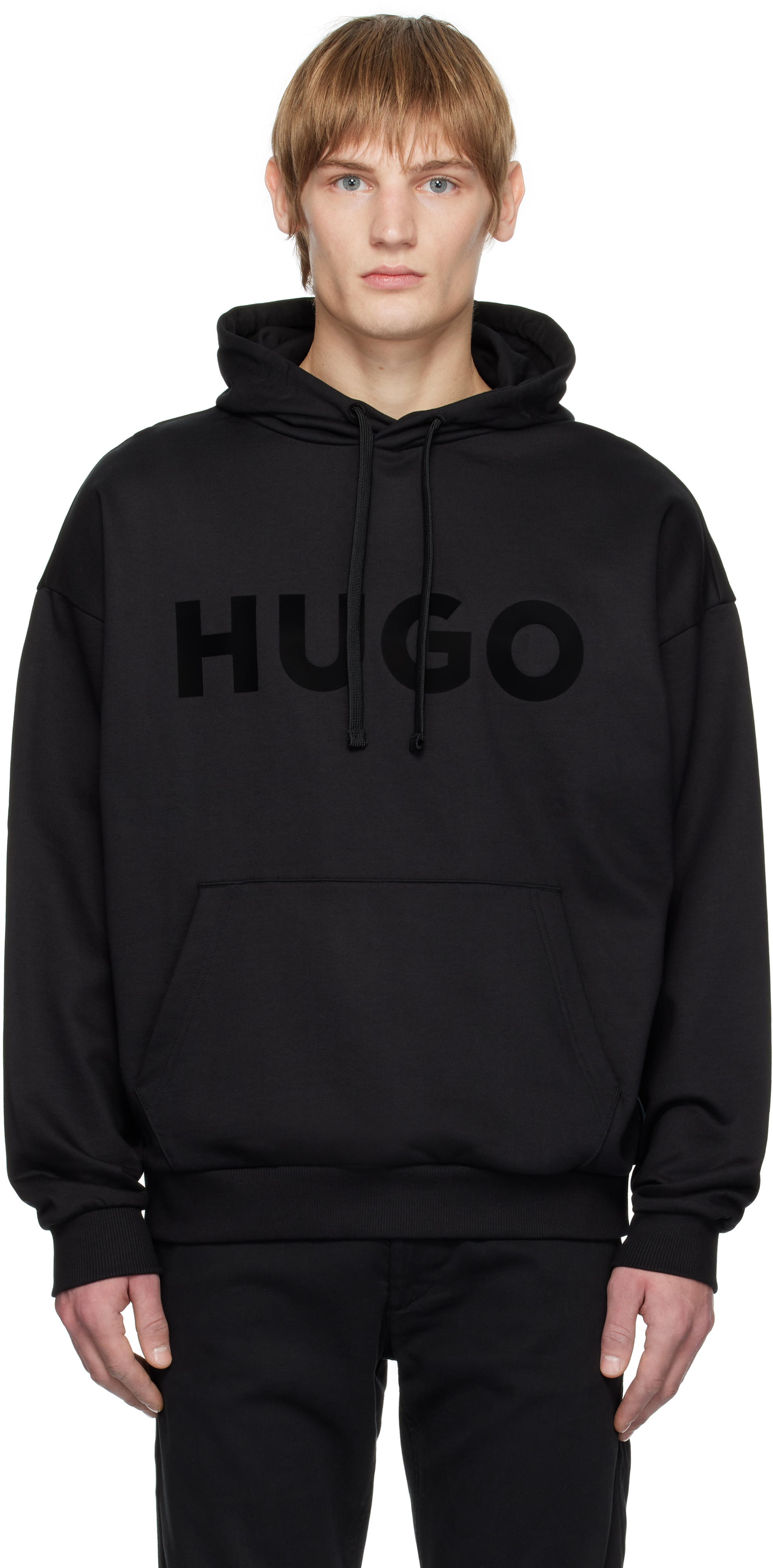 Black Logo Bonded Hoodie