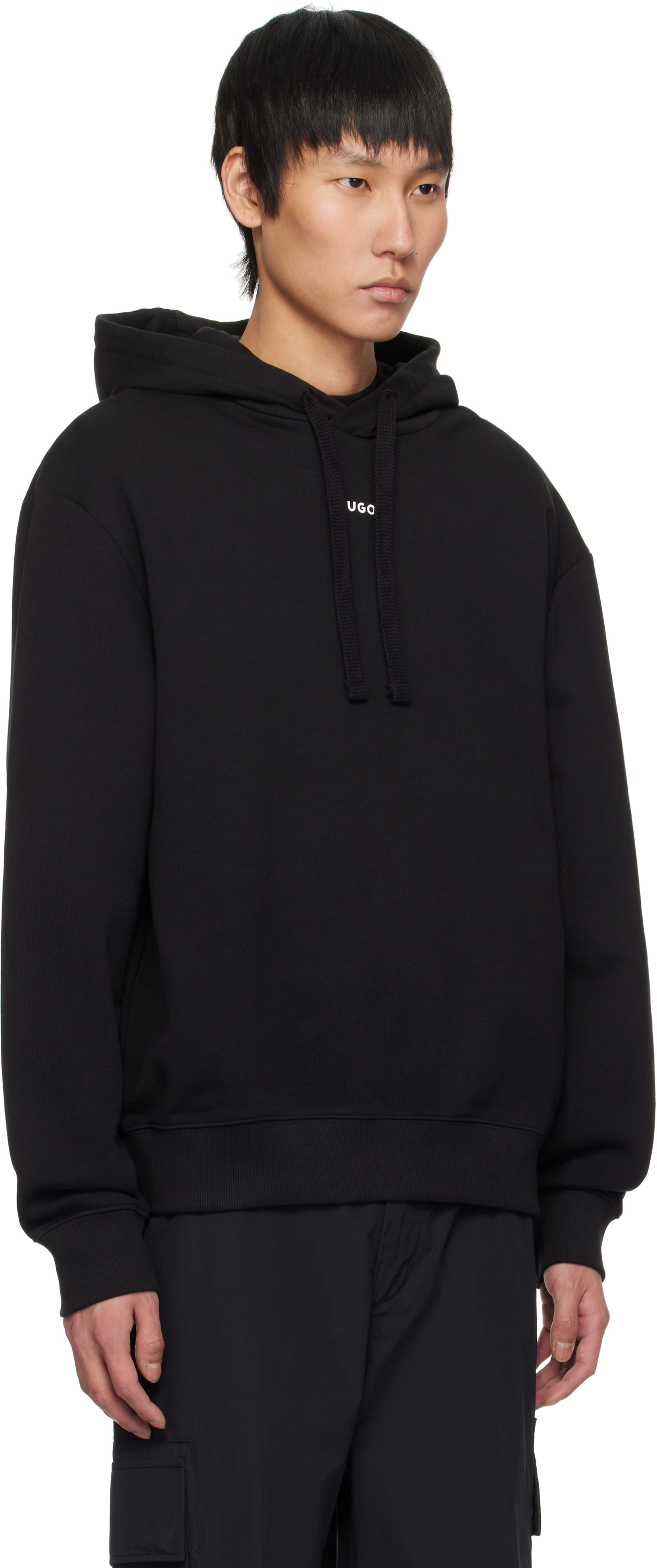 Shop Hugo Boss Black Logo Print Cotton-terry Hoodie In 001-black