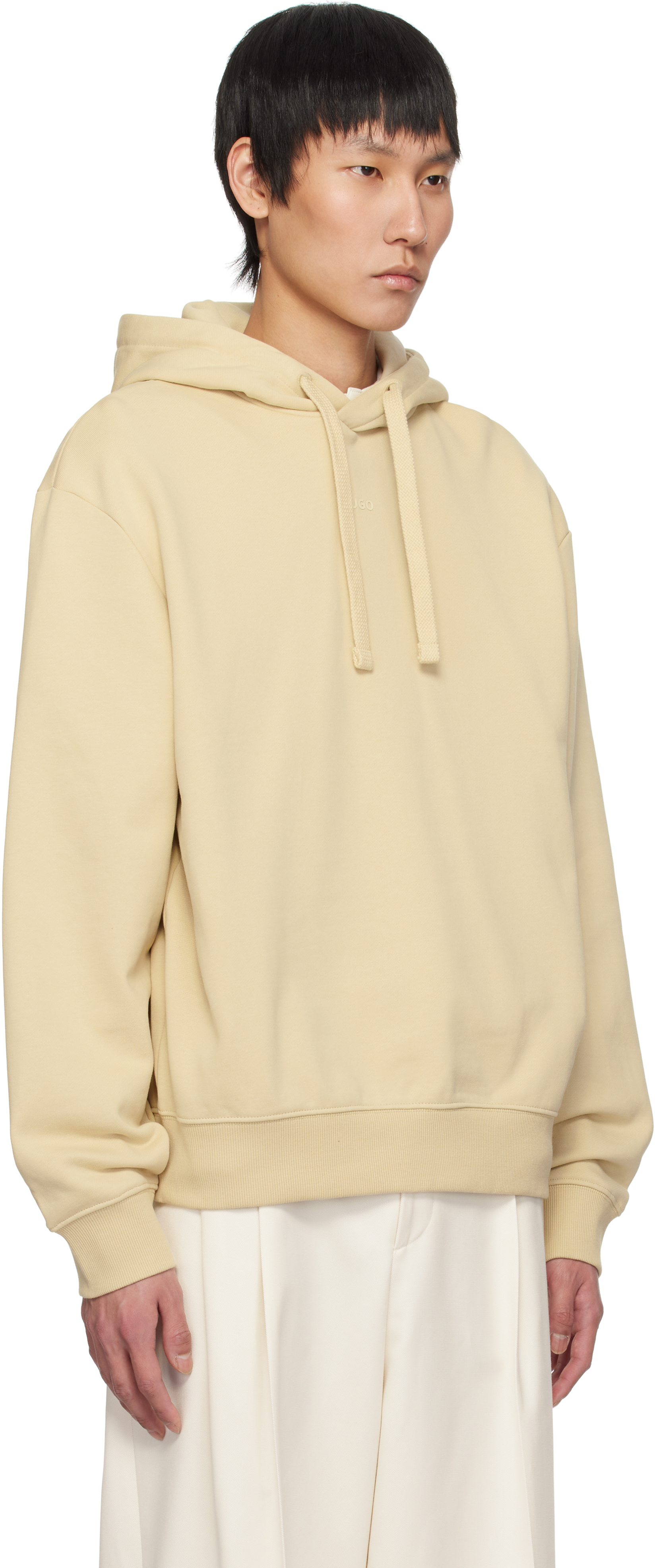 Hugo Boss Beige Logo Print Cotton-terry Hoodie In 285-open Beige