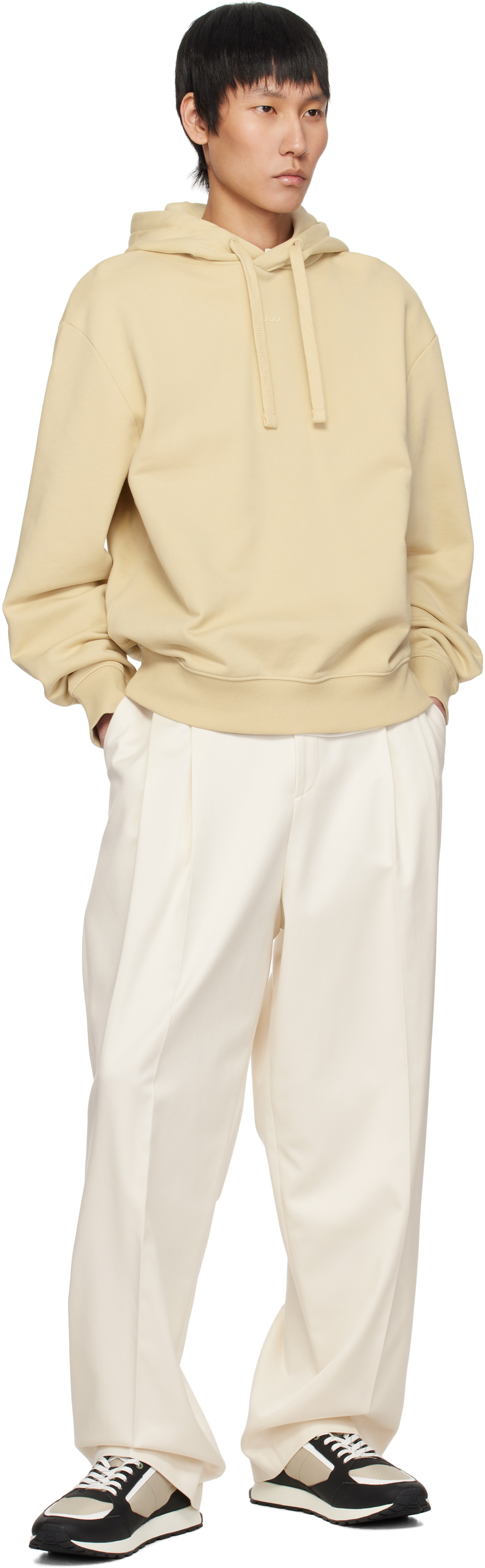 Hugo Boss Beige Logo Print Cotton-terry Hoodie In 285-open Beige