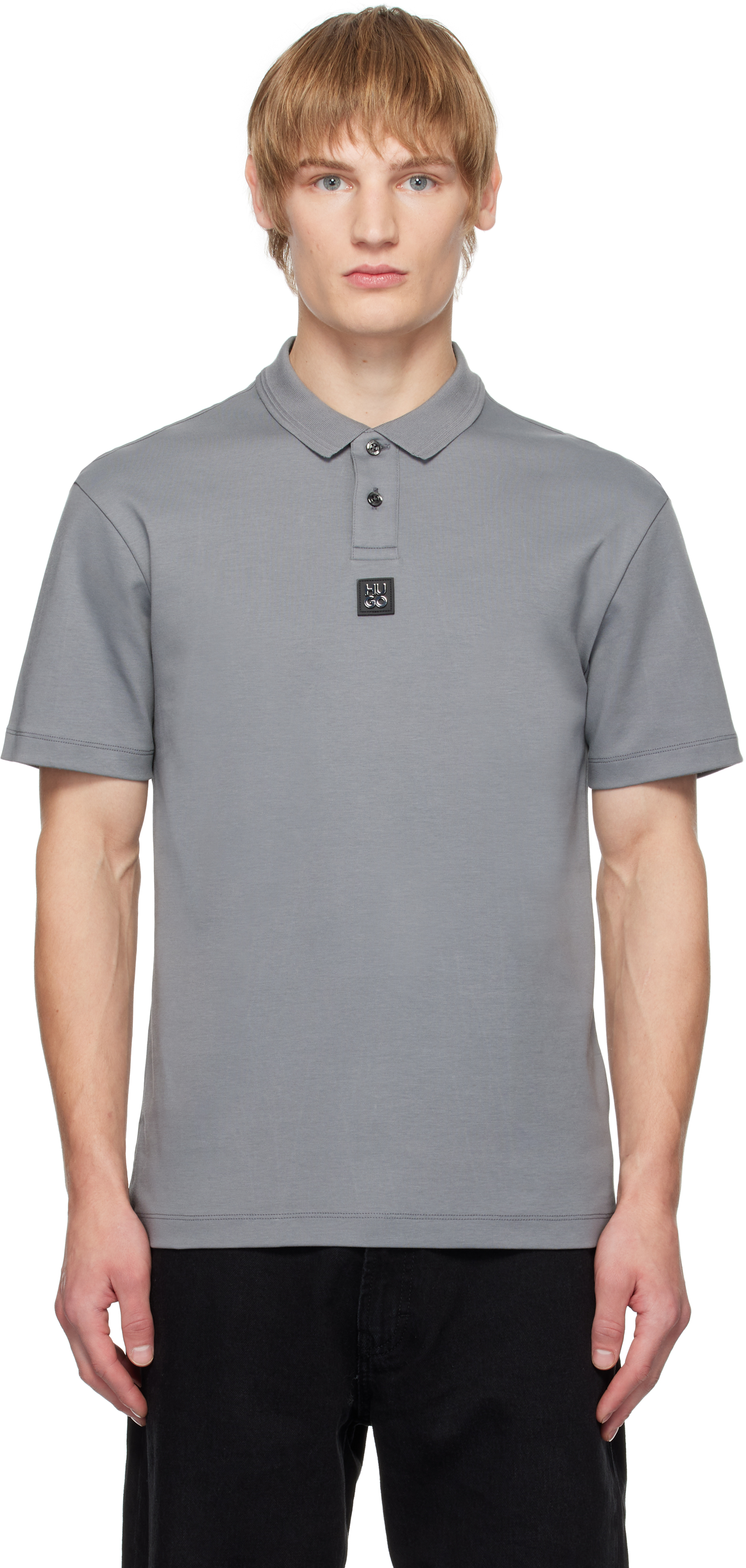 Gray Interlock-Cotton Polo