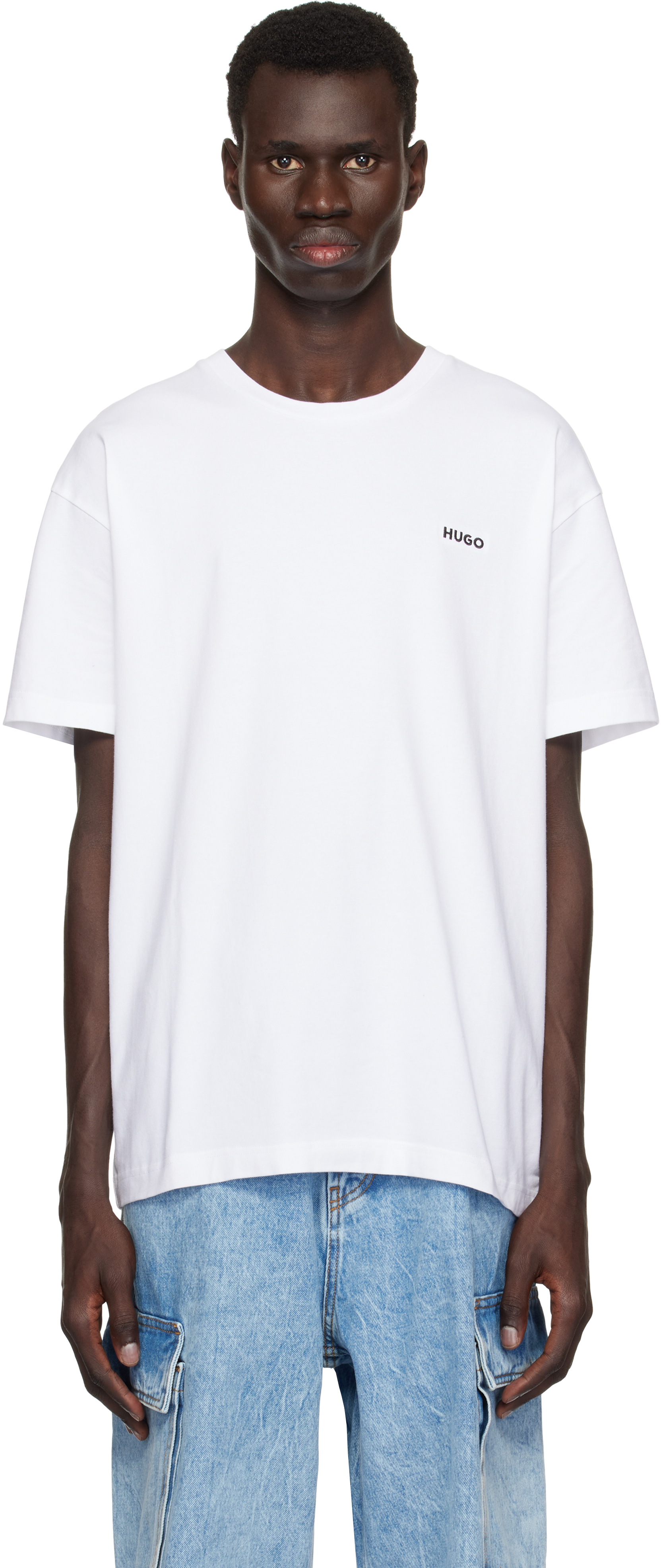 HUGO ストレッチ コットン リラックス 半袖 ロゴ Tシャツ BOSS - ストレッチコットン Tシャツ ライン＆ロゴ - グレー