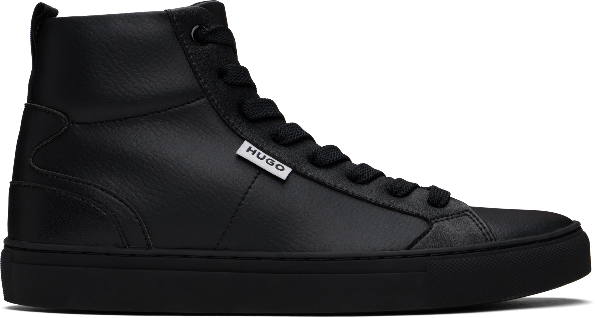 Black Grained Faux-Leather High-Top Sneakers