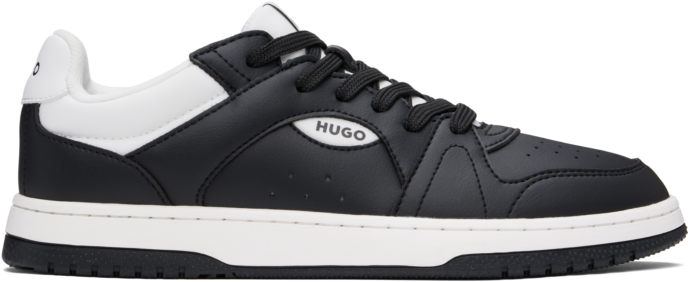 Hugo Black & White Faux-leather Logo Sneakers In 010-charcoal