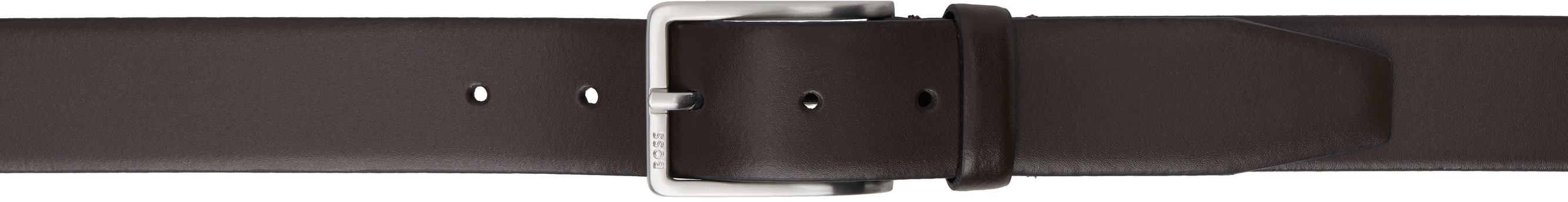 Black Engraved-Logo Buckle Leather Belt