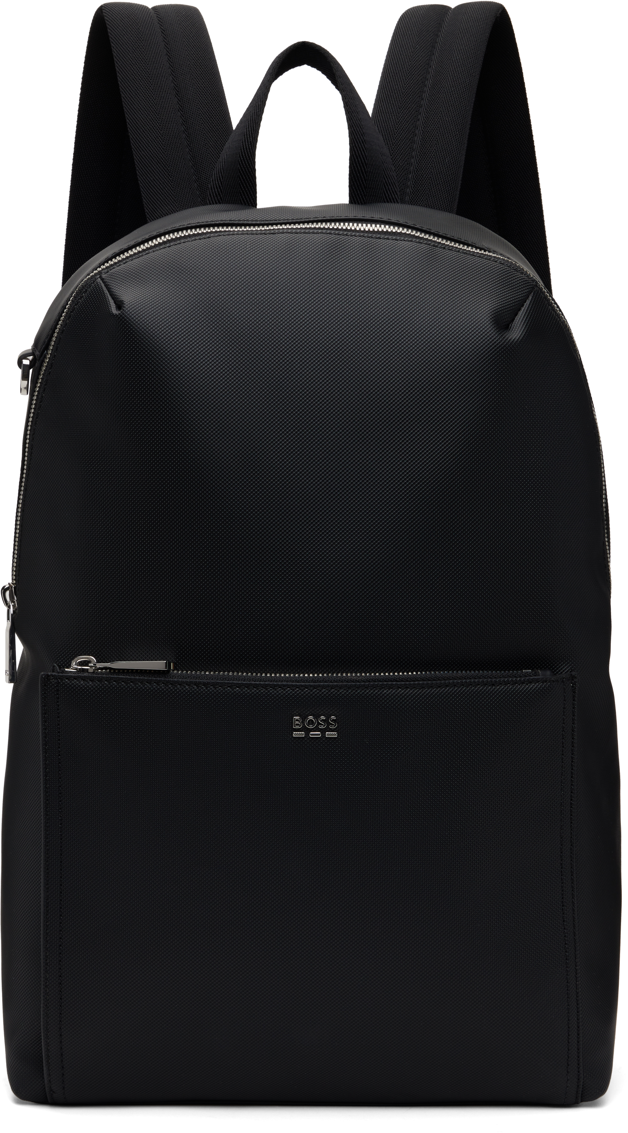 Black Grained Faux-Leather Backpack