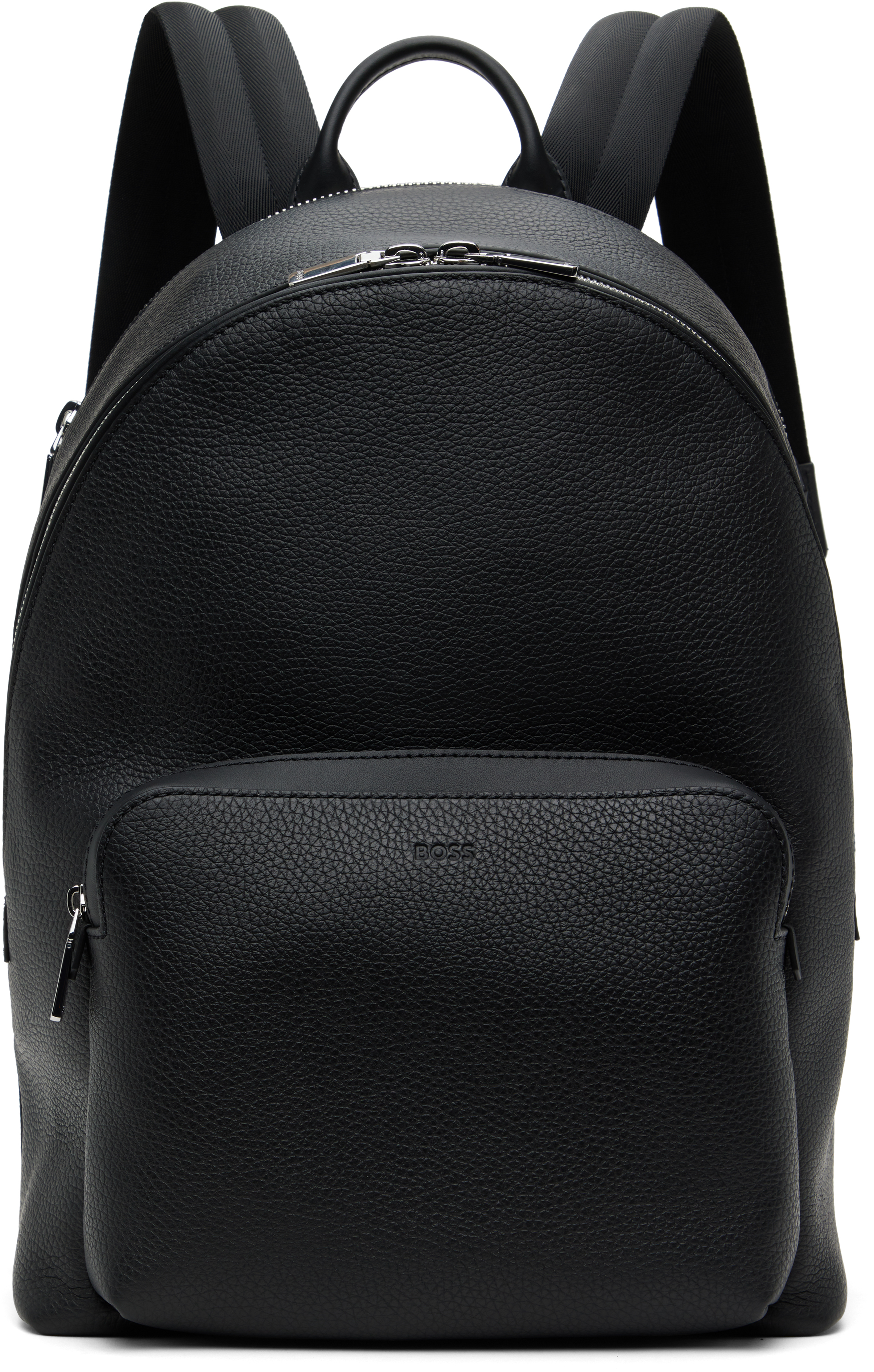 Black Smart Sleeve Grained Leather Backpack by BOSS on Sale