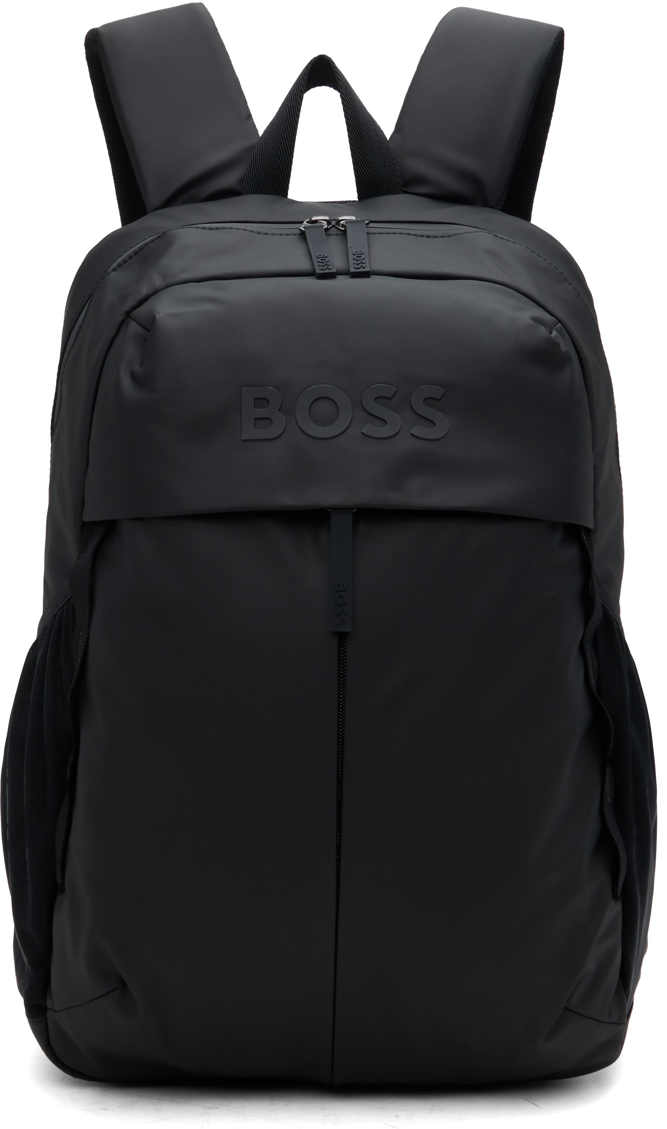 Black Faux-Leather Logo Backpack