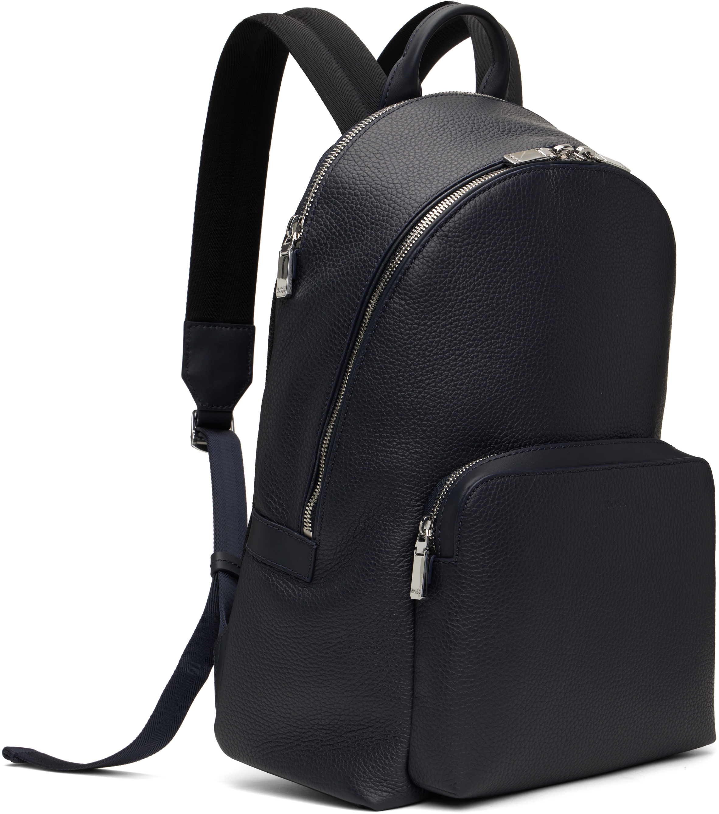 Shop Hugo Boss Navy Grained Leather Smart Sleeve Backpack In 410-navy