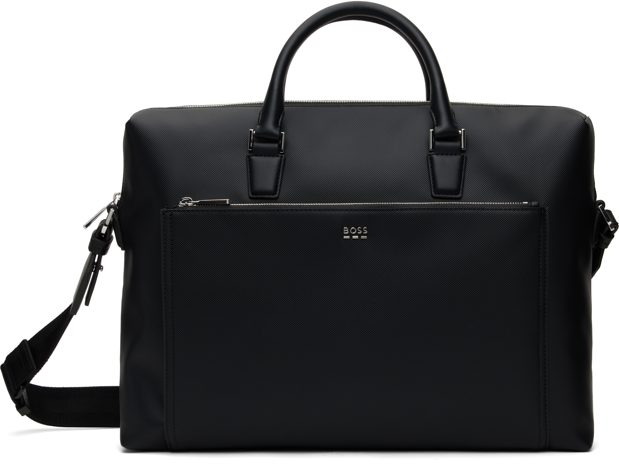 Black Grained Faux-Leather Briefcase