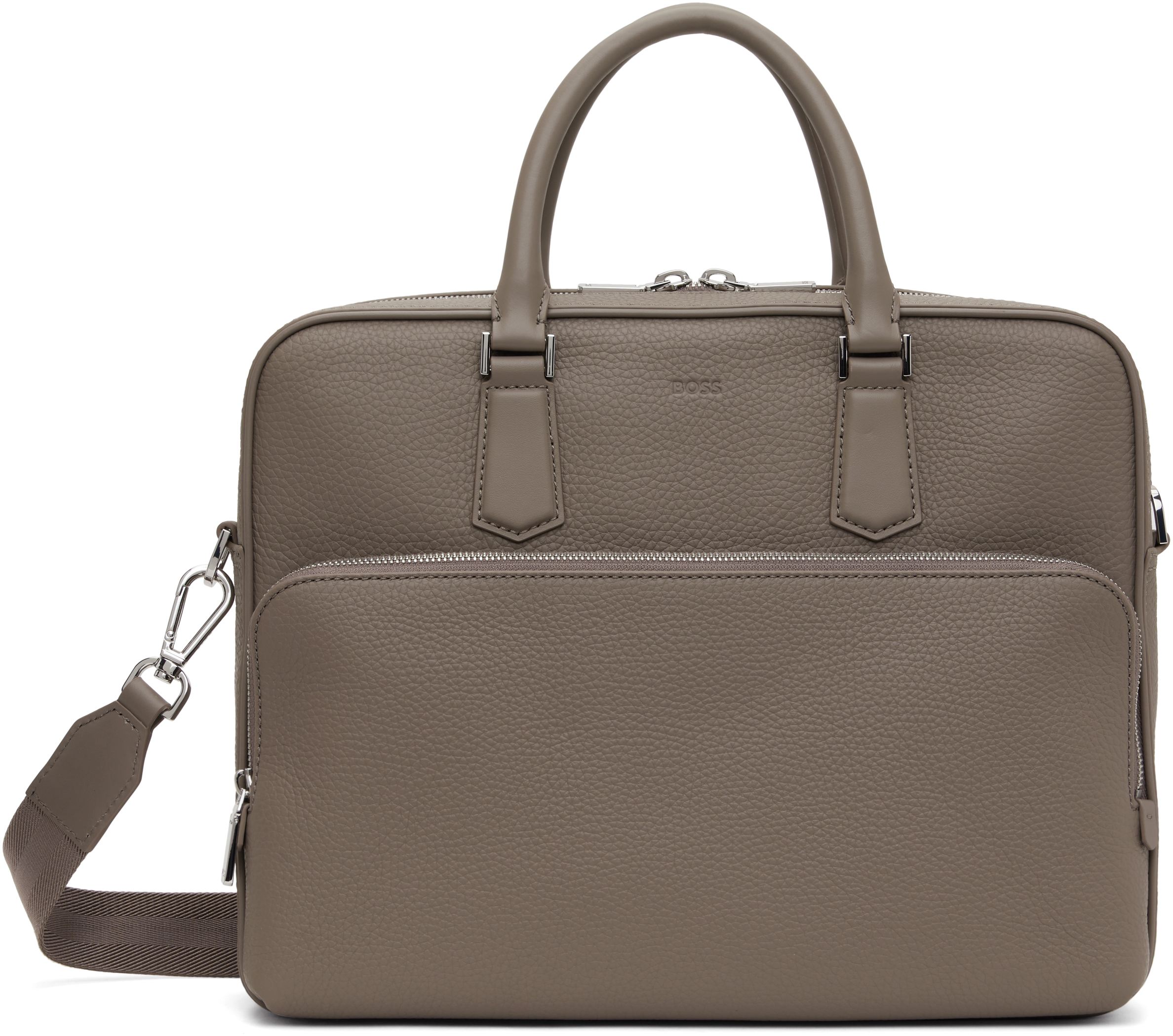 【関税込み】BOSS トープ レザー エンボスロゴ ブリーフケース BOSSのトープ レザー エンボスロゴ ブリーフケースがセール中