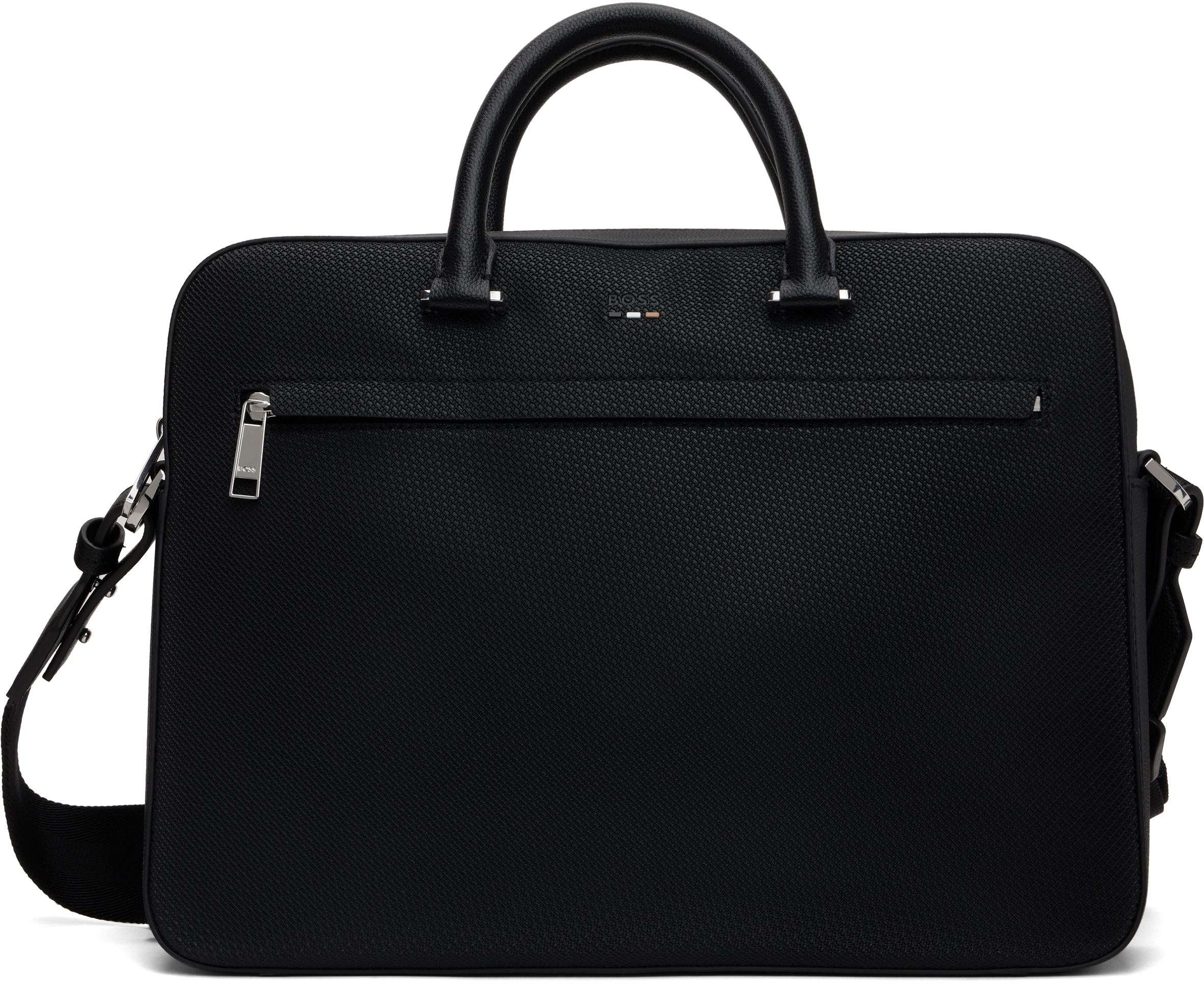 Black Embossed Faux-Leather Briefcase