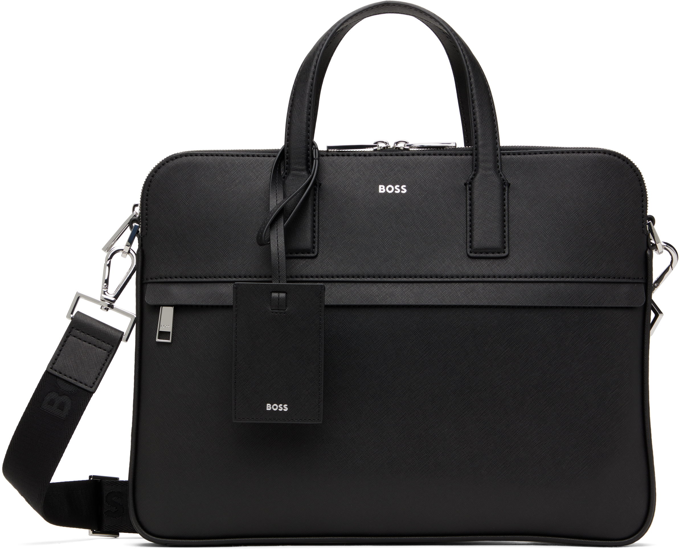 Black Saffiano Leather Embossed Logo Briefcase