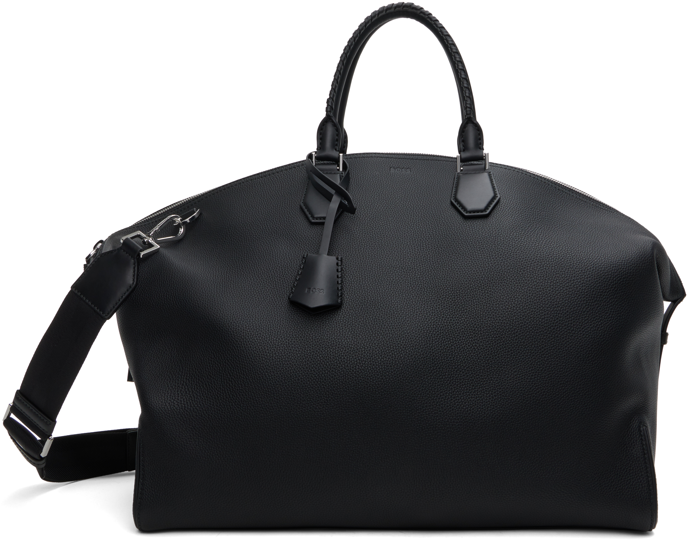 Black Grained Leather Holdall Duffle Bag