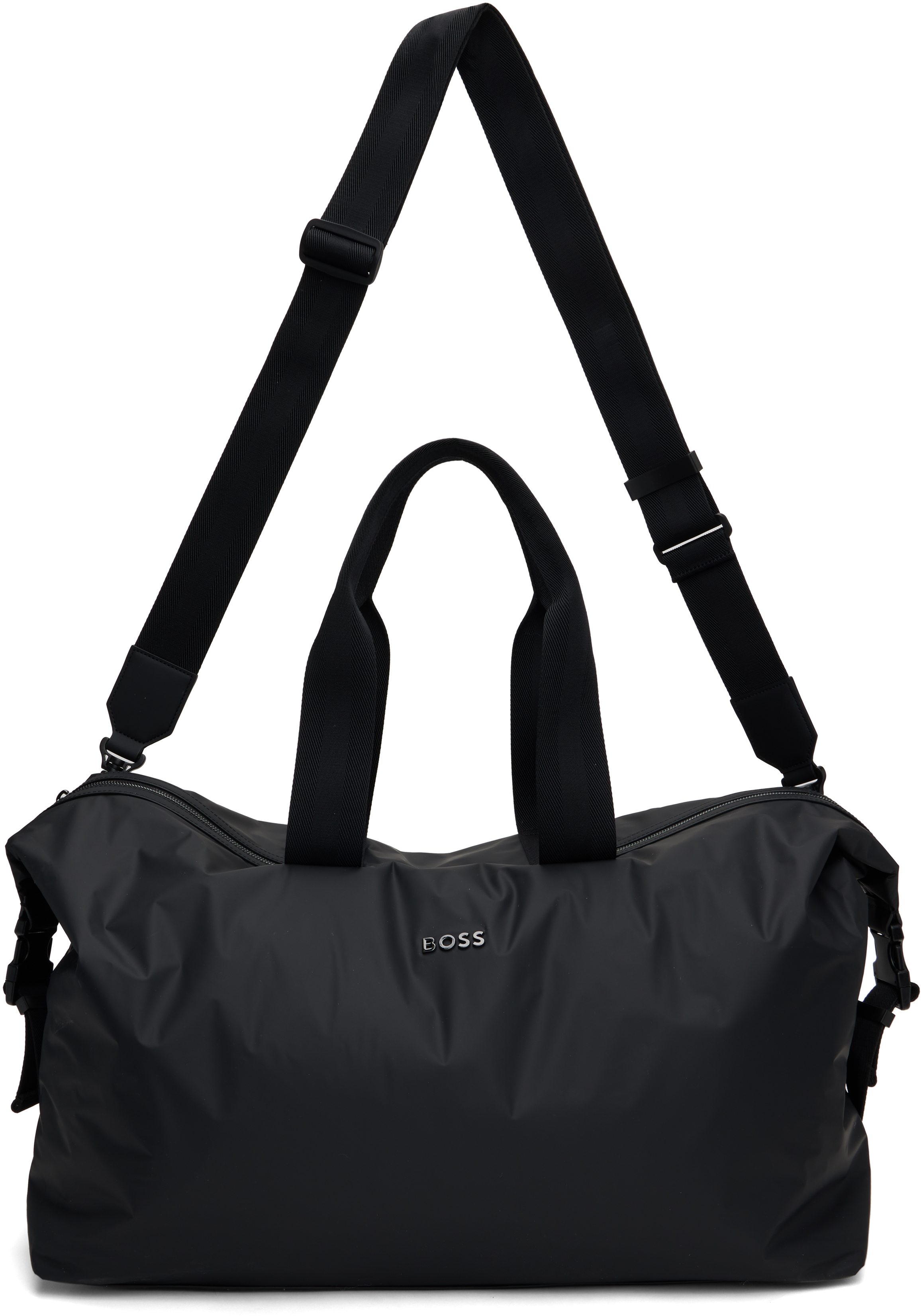 Black Coated Nylon Satin Duffle Bag