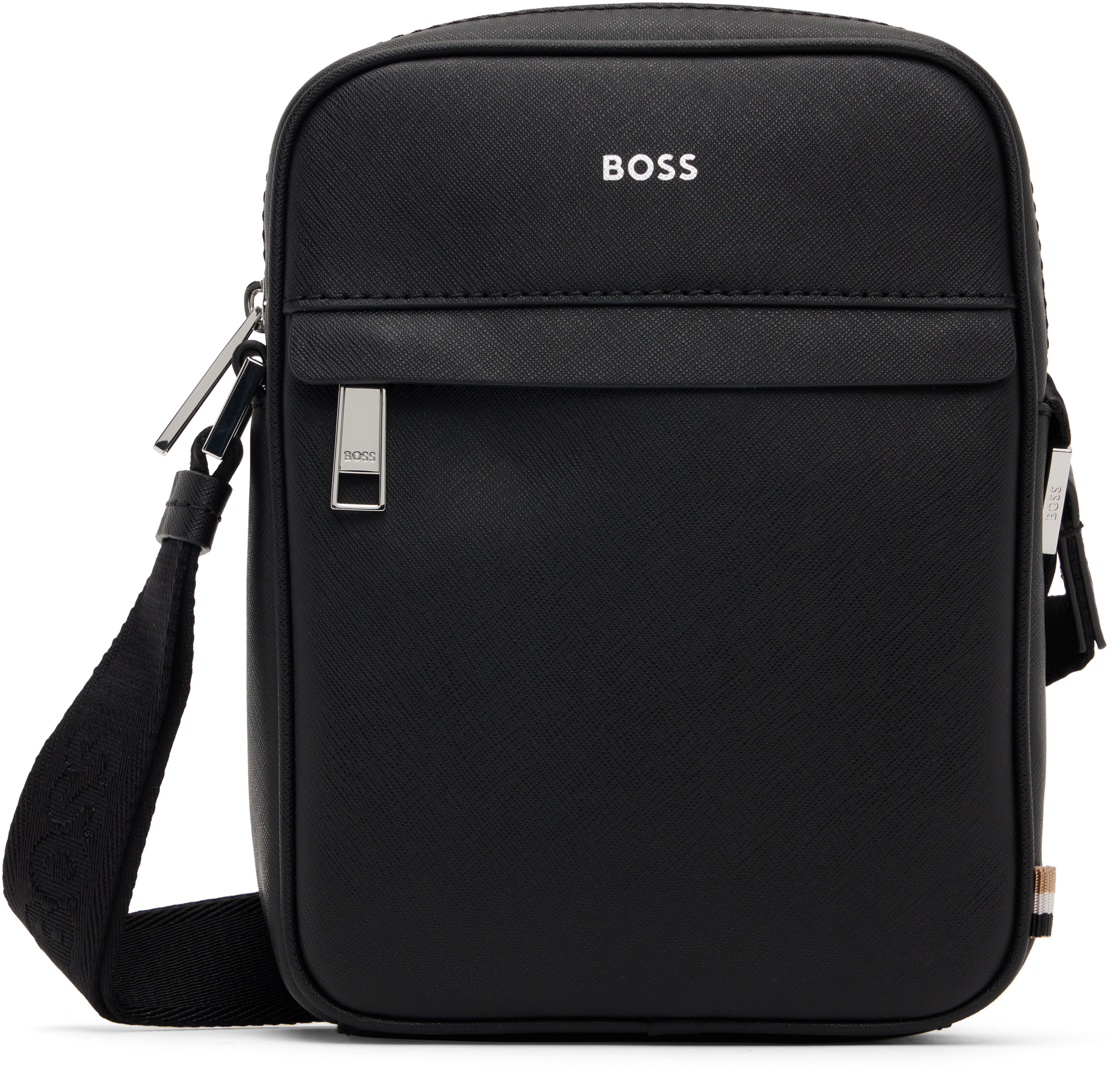 Black Zip Large Leather Messenger Bag