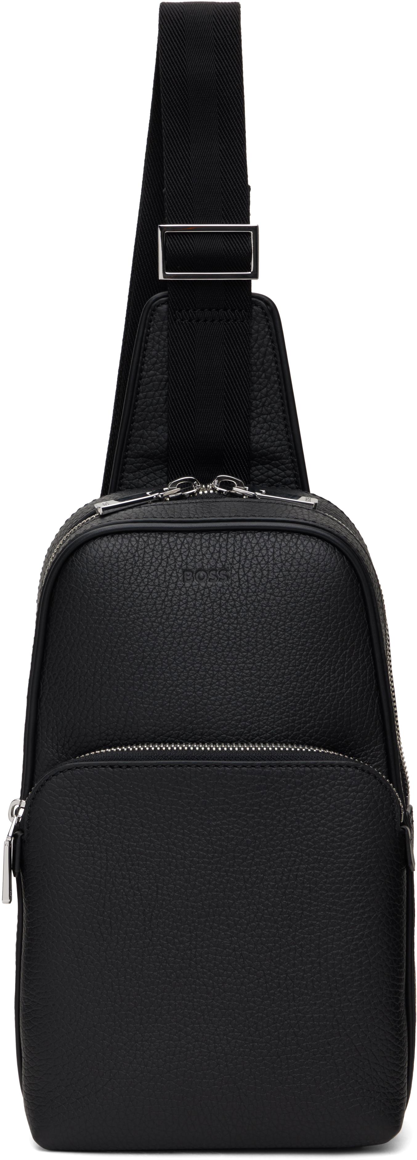 Black Grained Leather Single Backpack