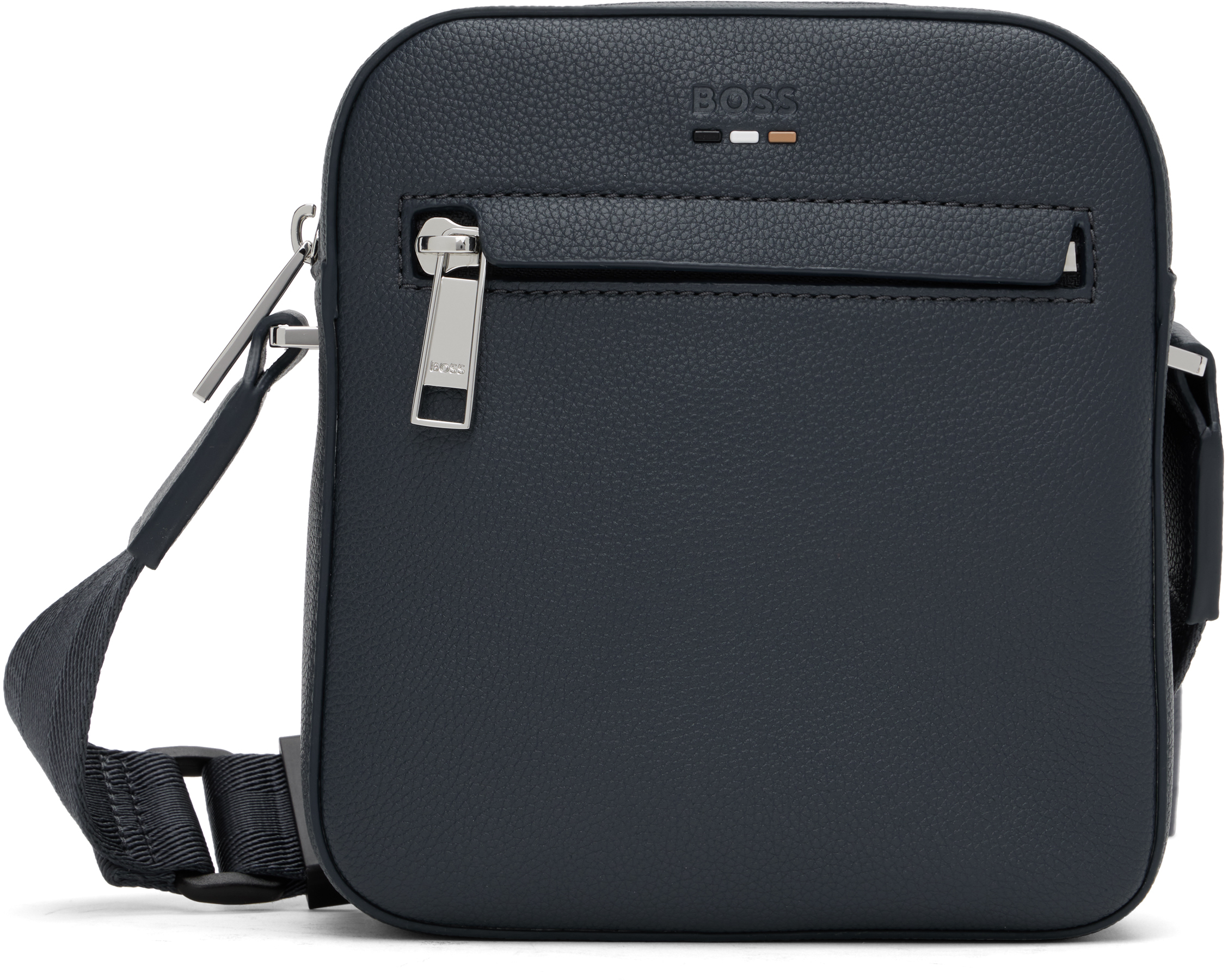 Hugo Boss Blue Grained Faux-leather Reporter Bag In 426-medium Blue