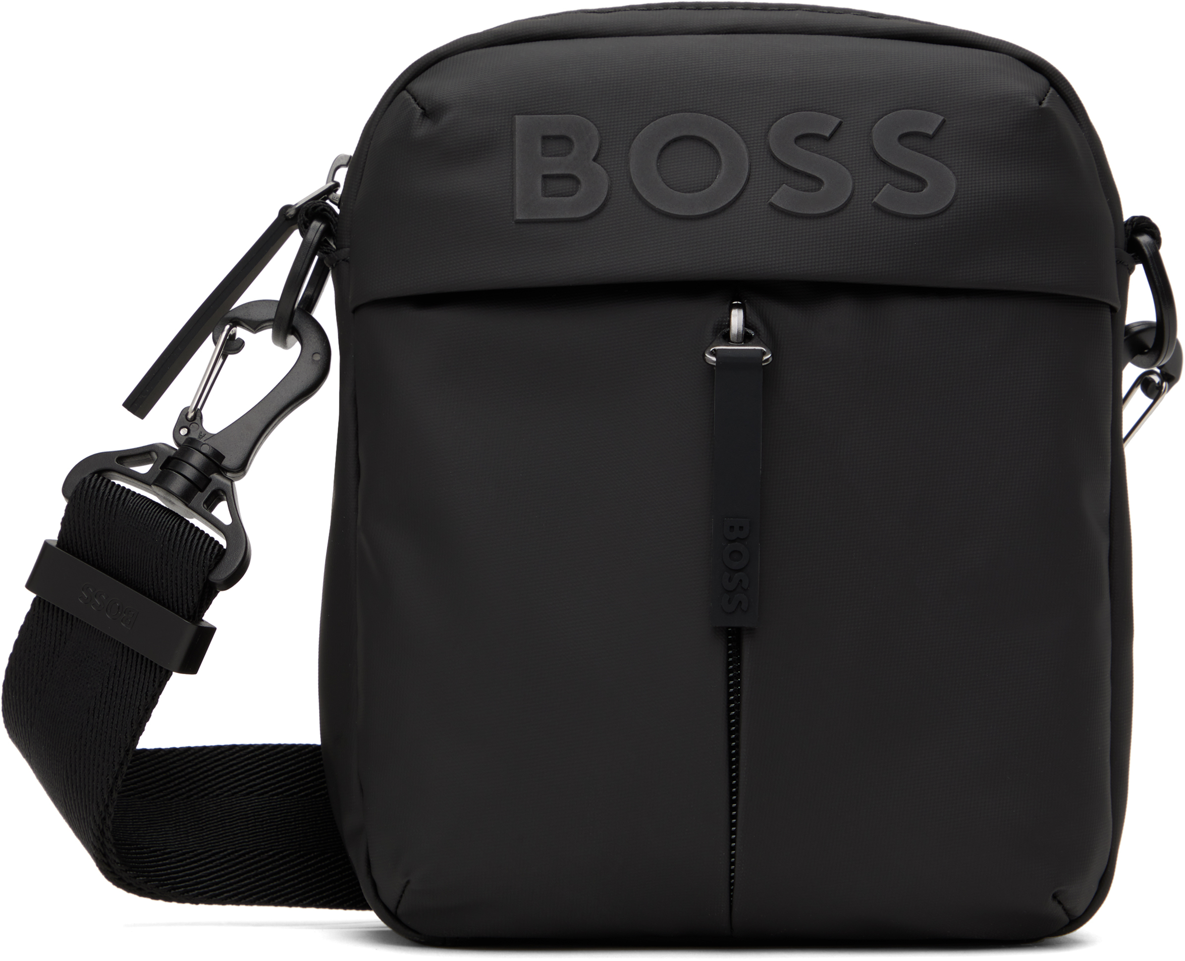 【関税込み】BOSS ブラック フェイクレザー リポーターバッグ BOSS: ブラック フェイクレザー リポーターバッグ | SSENSE 日本