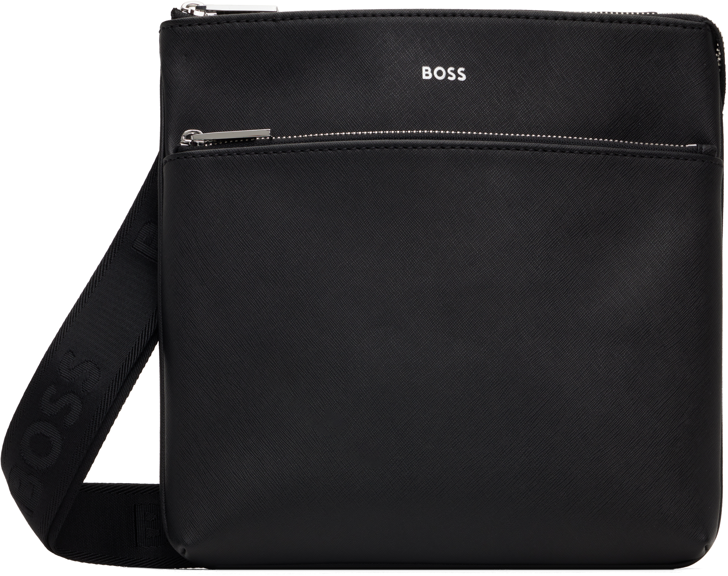 Hugo Boss Black Large Leather Bag In 001-black