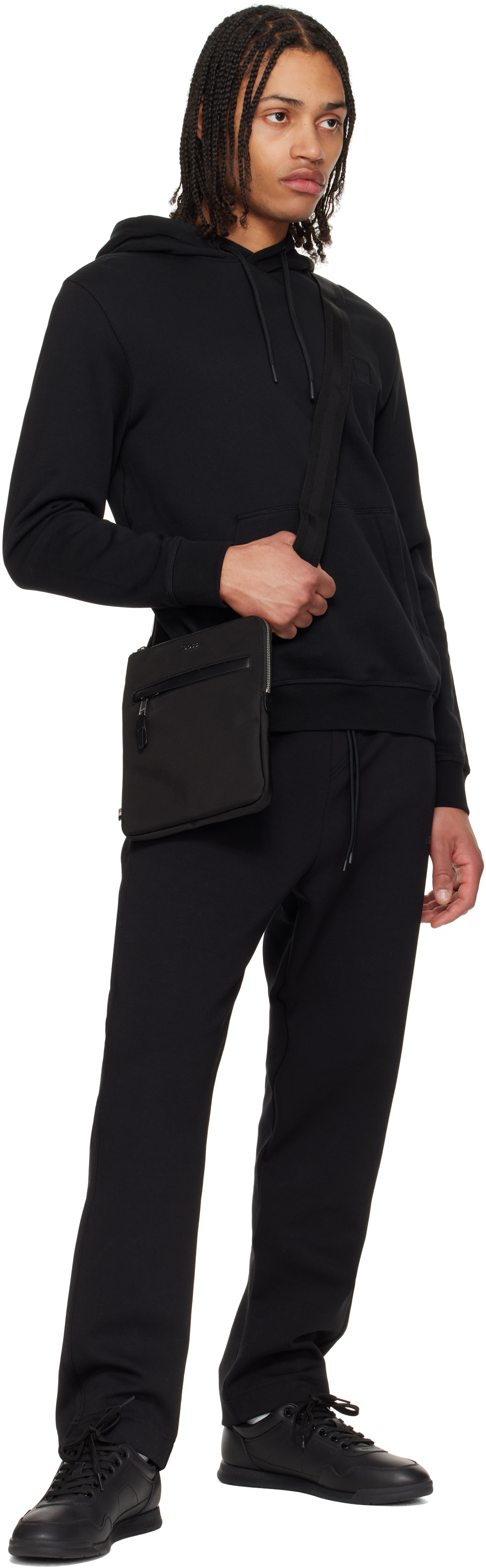 Hugo Boss Black Canvas Messenger Bag In 001-black