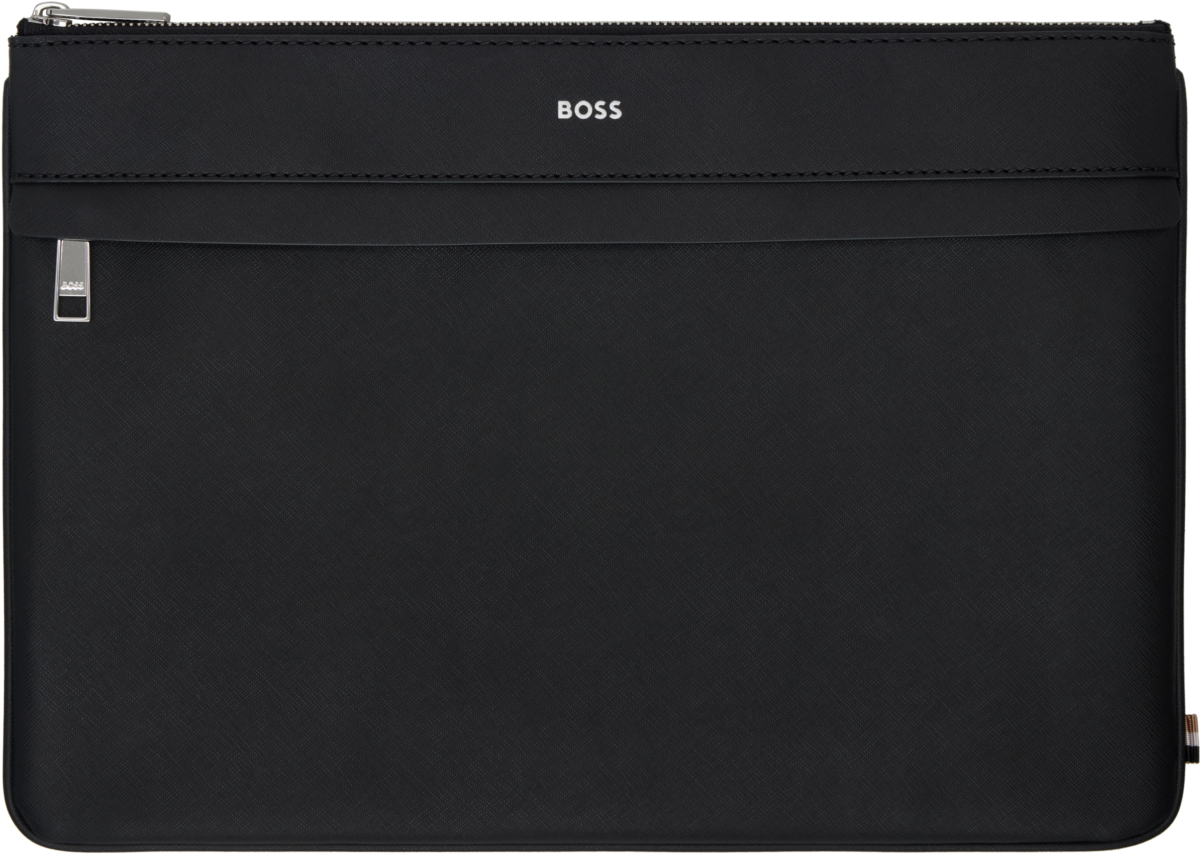Hugo Boss Black Large Leather Document Holder In 001-black