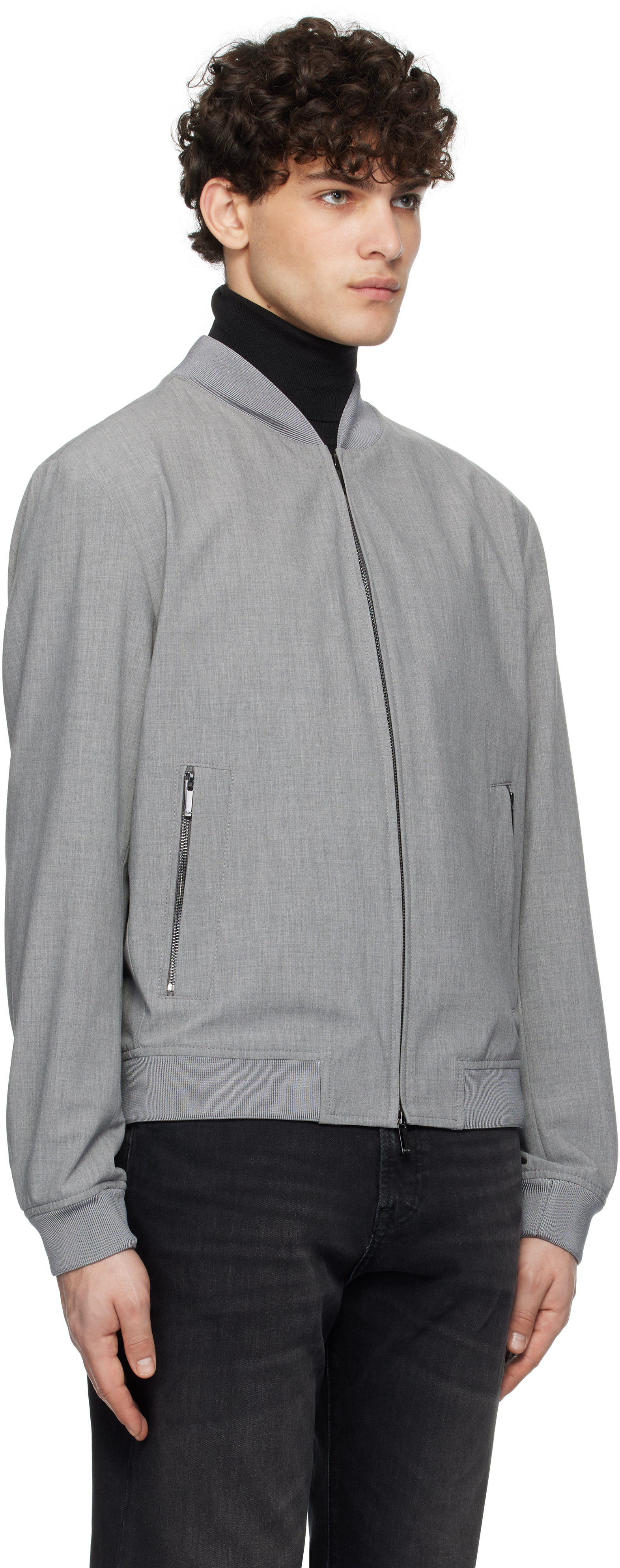 Hugo Boss Gray Slim-fit Bomber Jacket In 030-medium Grey