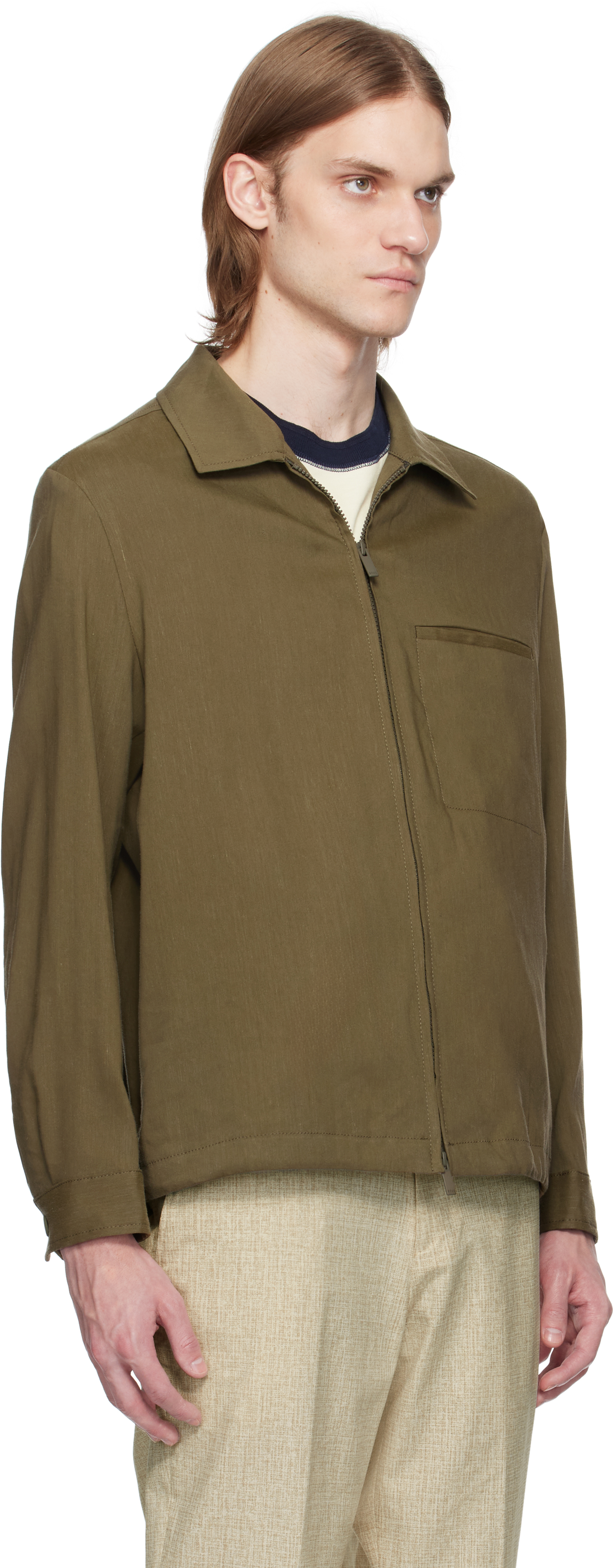 Hugo Boss Khaki Relaxed-fit Zipped Overshirt In 302-dark Green