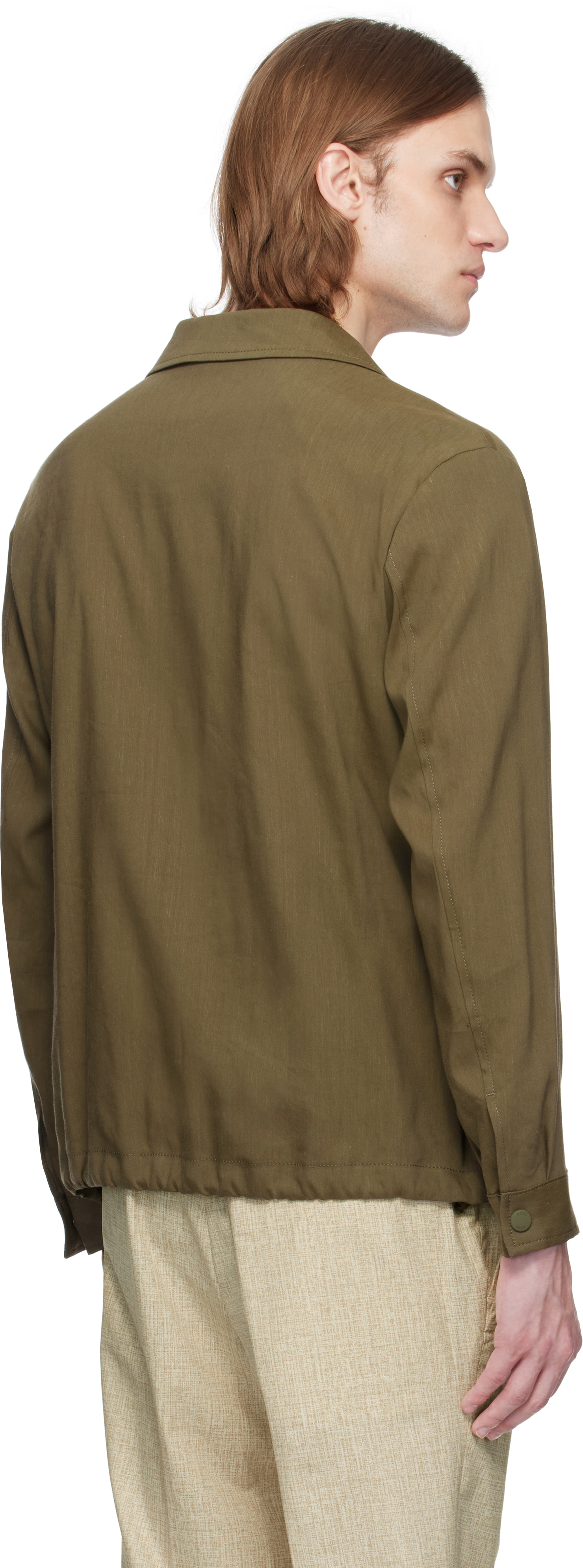 Hugo Boss Khaki Relaxed-fit Zipped Overshirt In 302-dark Green