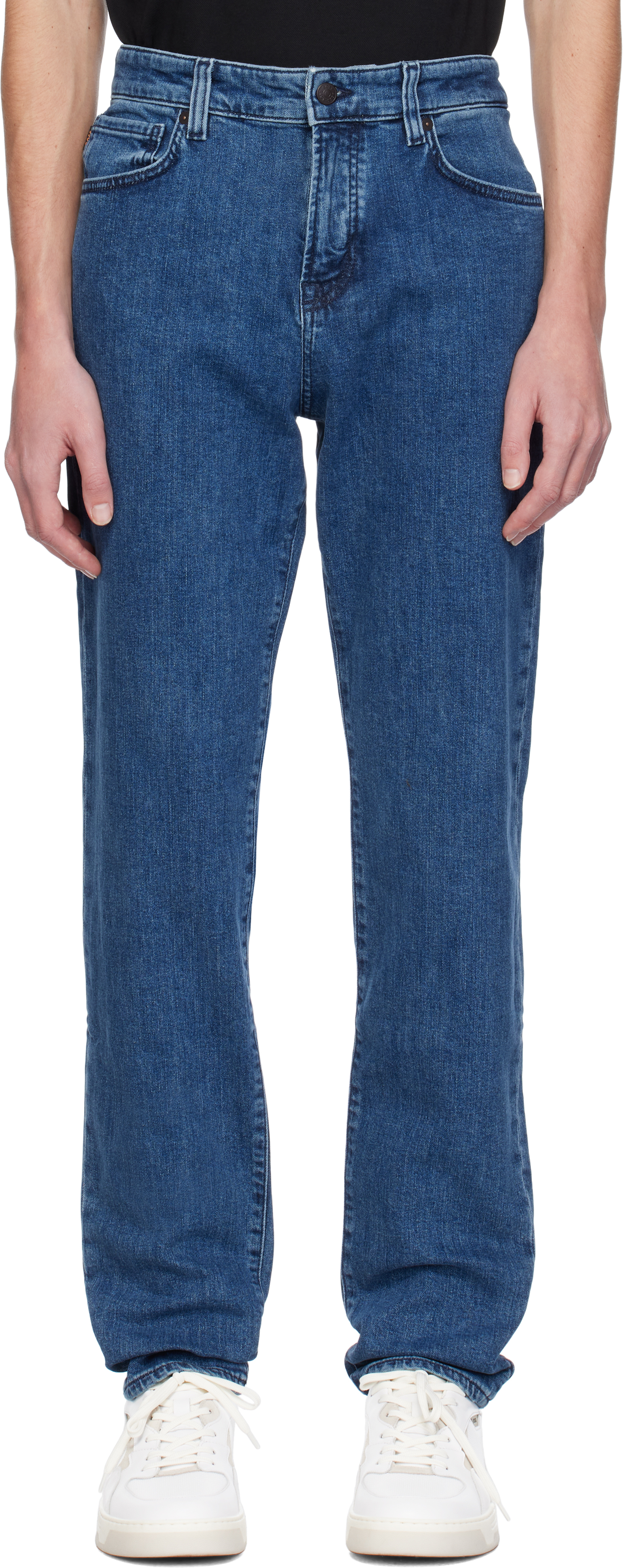 Shop Hugo Boss Blue Faded Jeans In 421-medium Blue