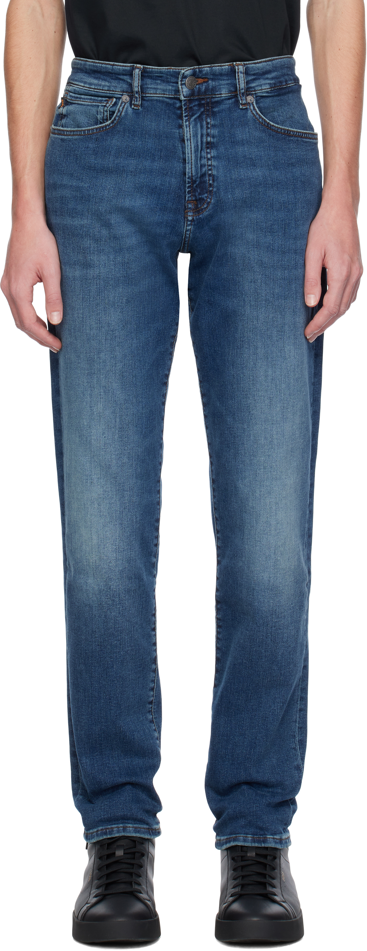 Shop Hugo Boss Blue Faded Jeans In 411-navy