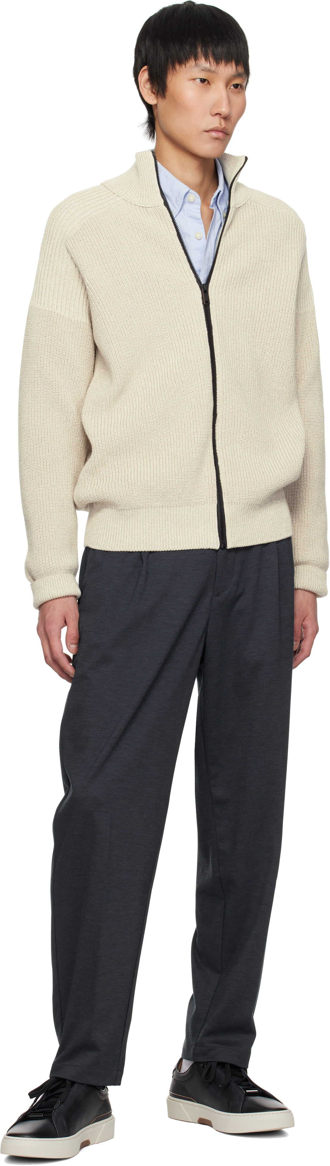 Hugo Boss Navy Tapered Trousers In 404-dark Blue