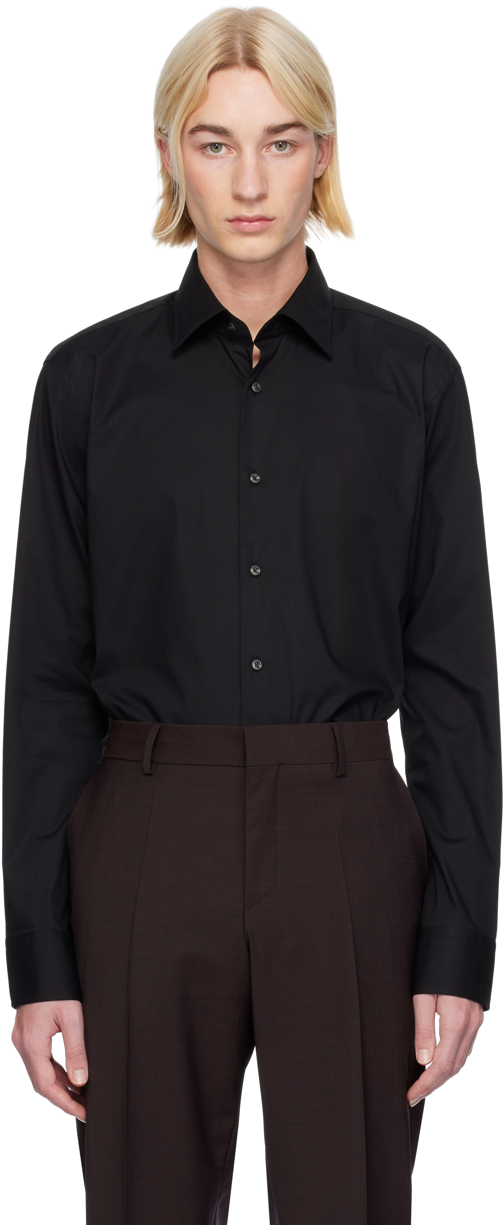 Black Spread Collar Shirt