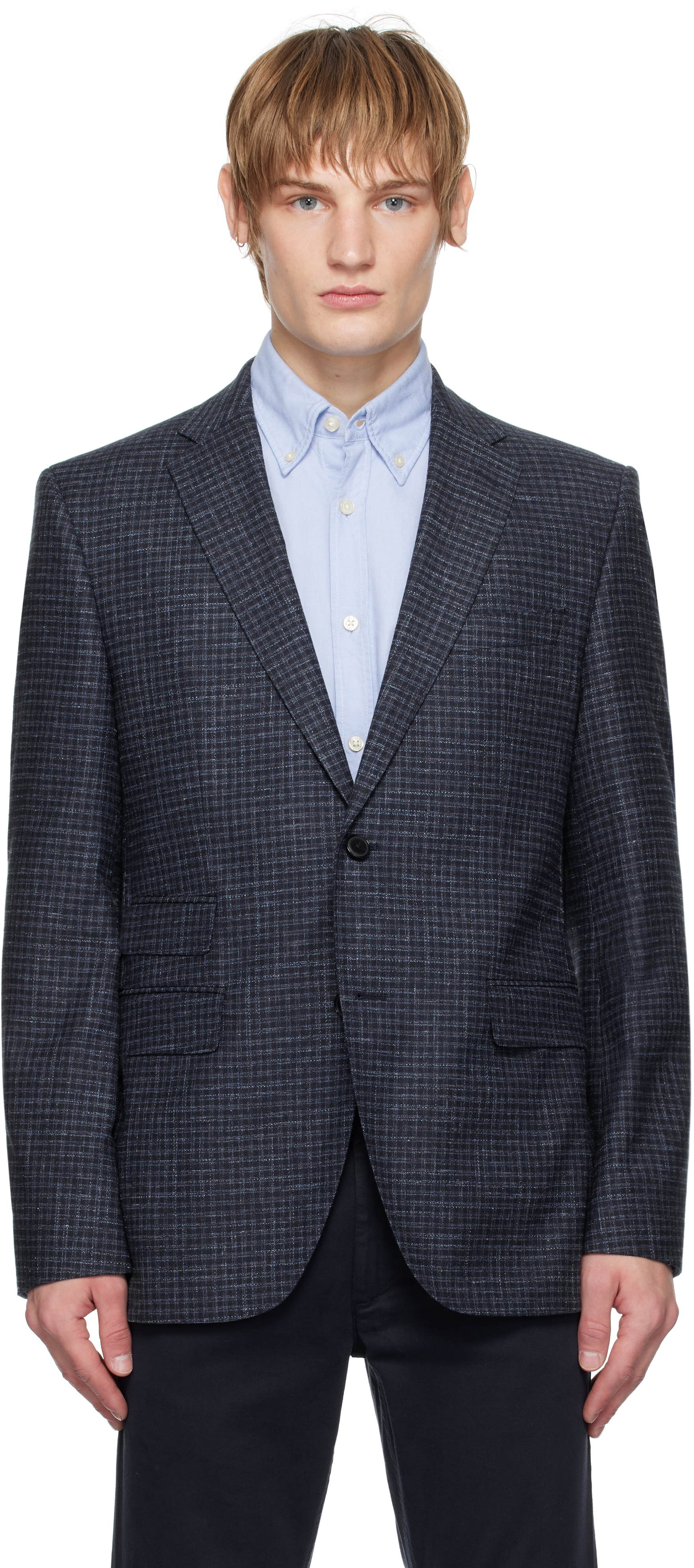 Blue Regular-Fit Checked Blazer