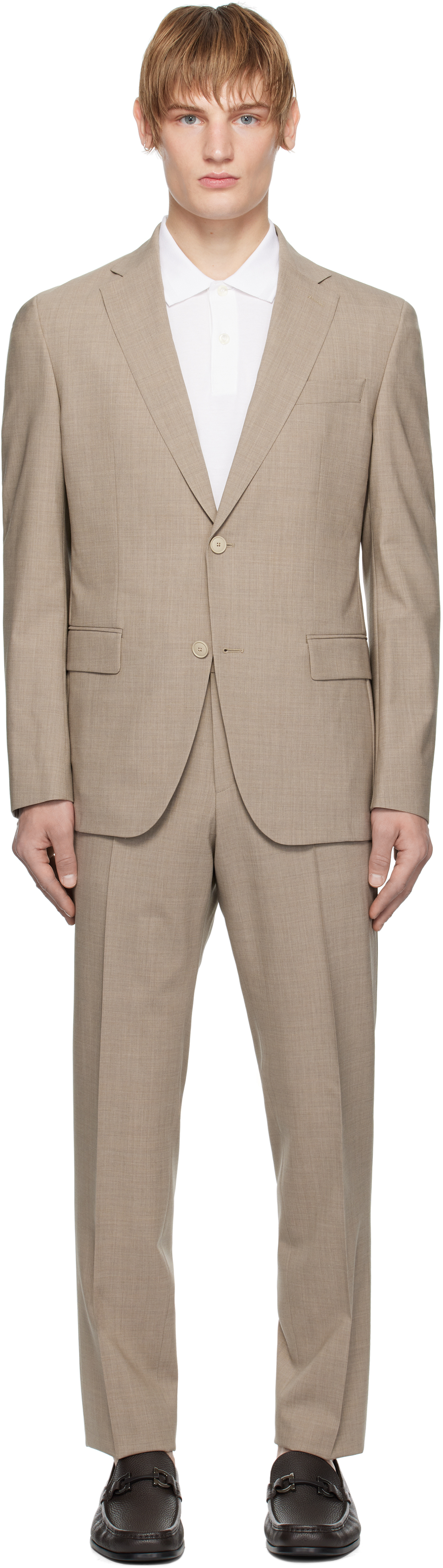 Beige Slim-Fit Suit