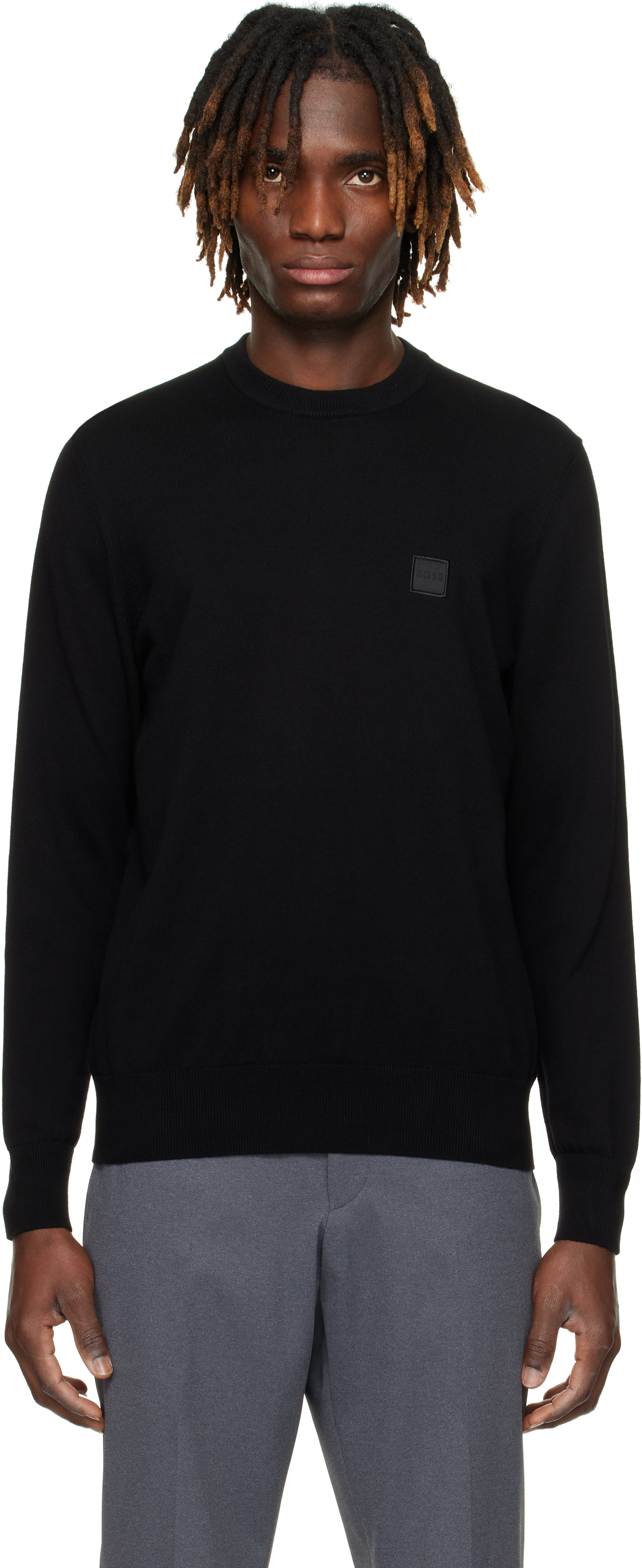 Black Cotton-Cashmere Regular-Fit Sweater