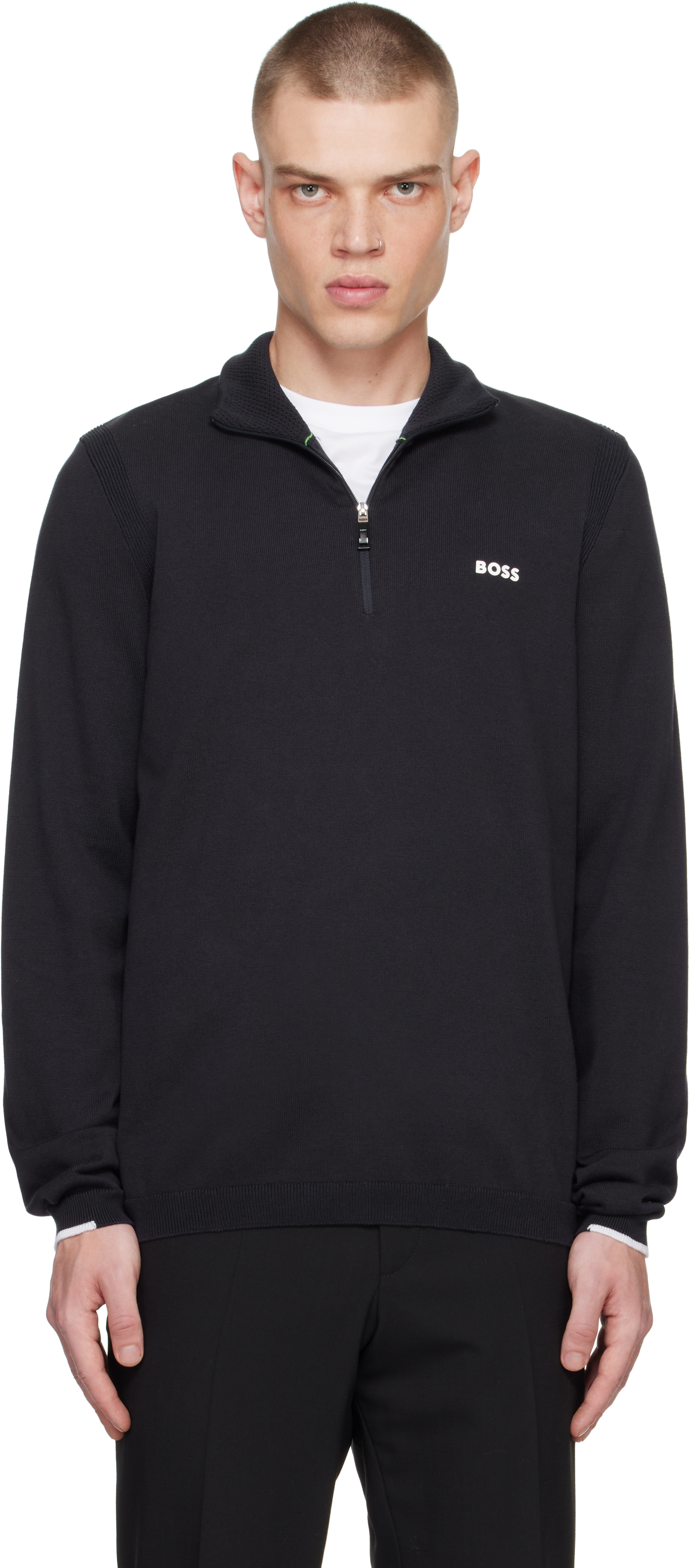 【関税込み】BOSS ネイビー ハーフジップ セーター BOSSのネイビー ハーフジップ セーターがセール中