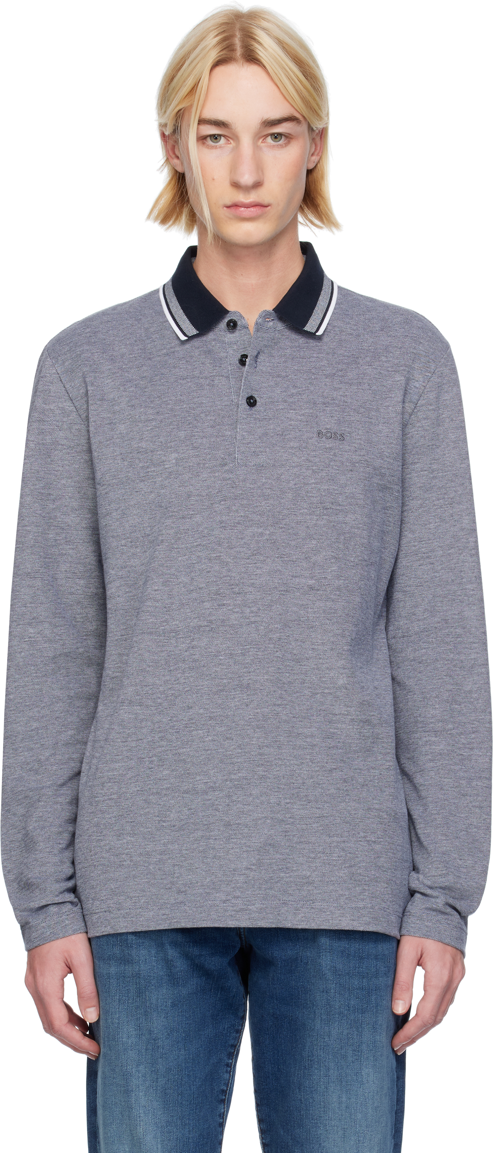 Gray Spread Collar Polo