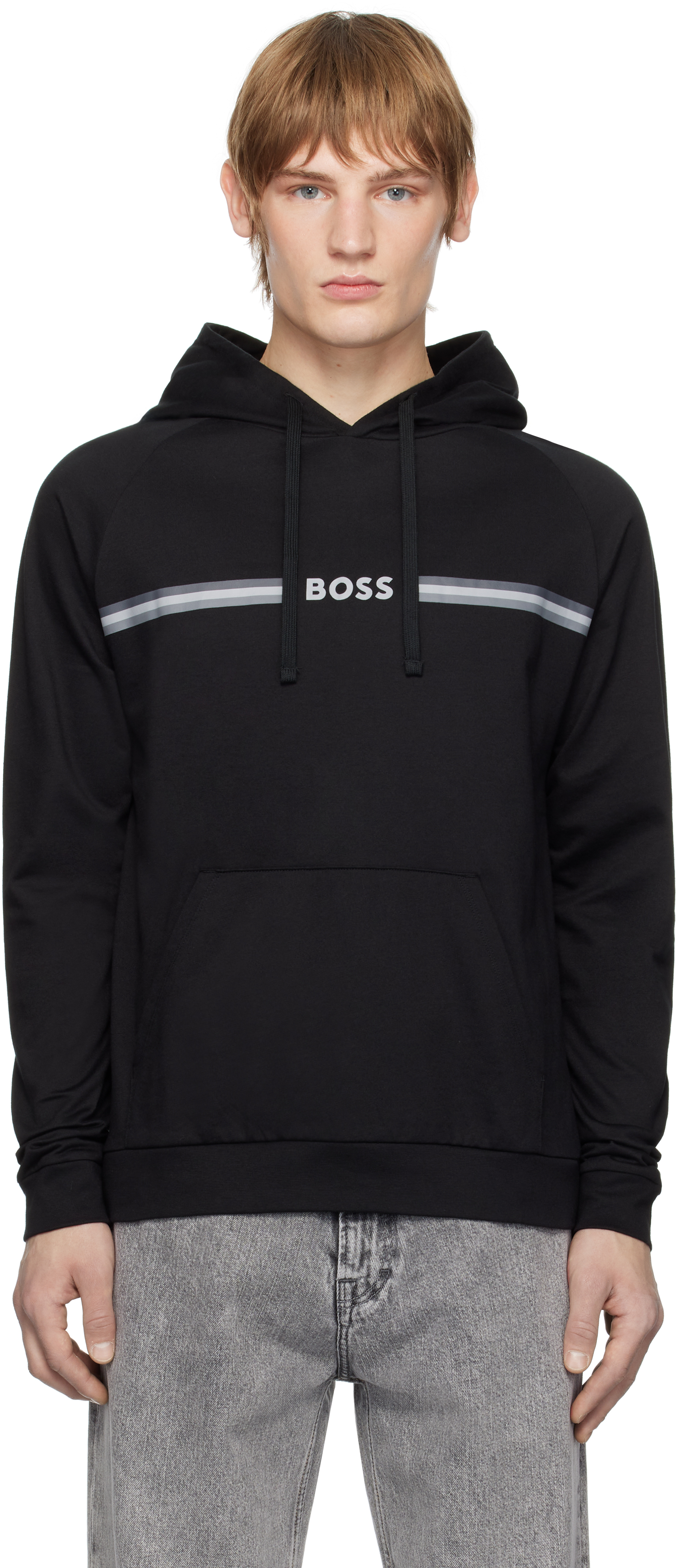 Hugo Boss Black Logo Hoodie In 002-black