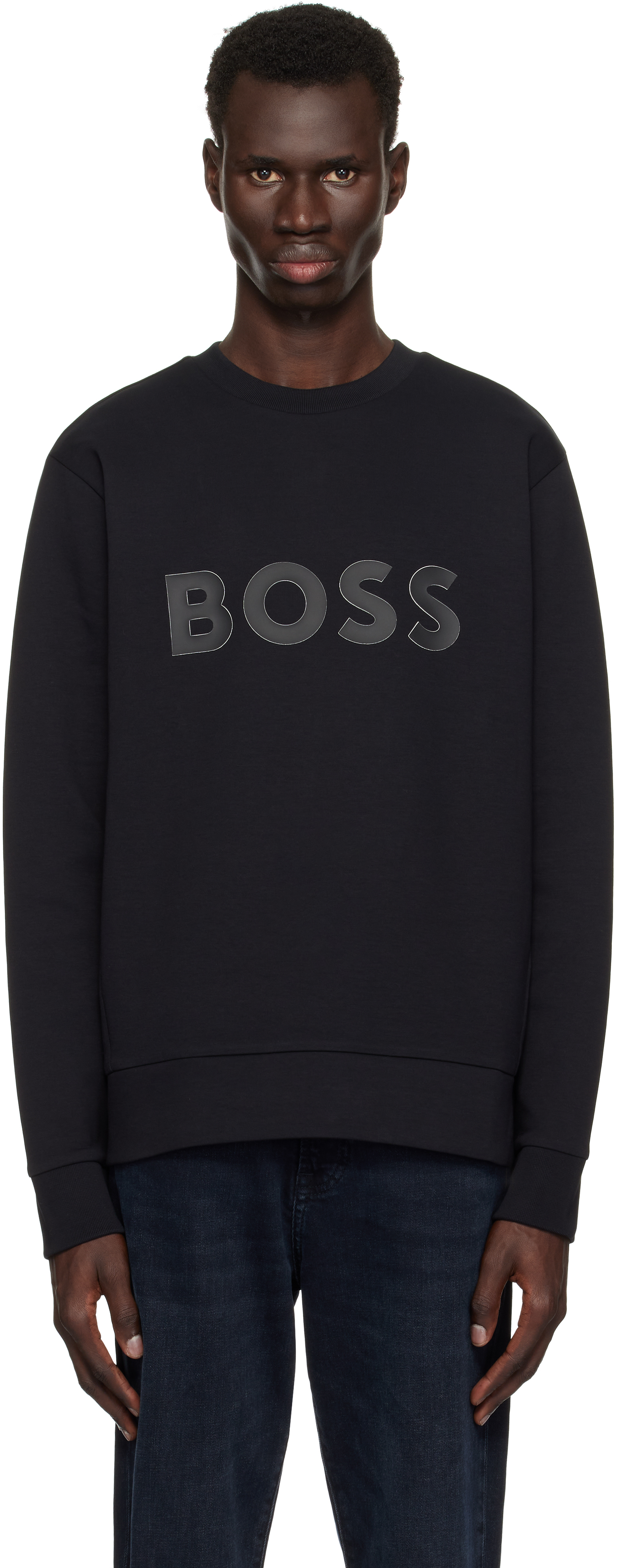 Black Stretch Cotton Sandwich Logo Sweatshirt