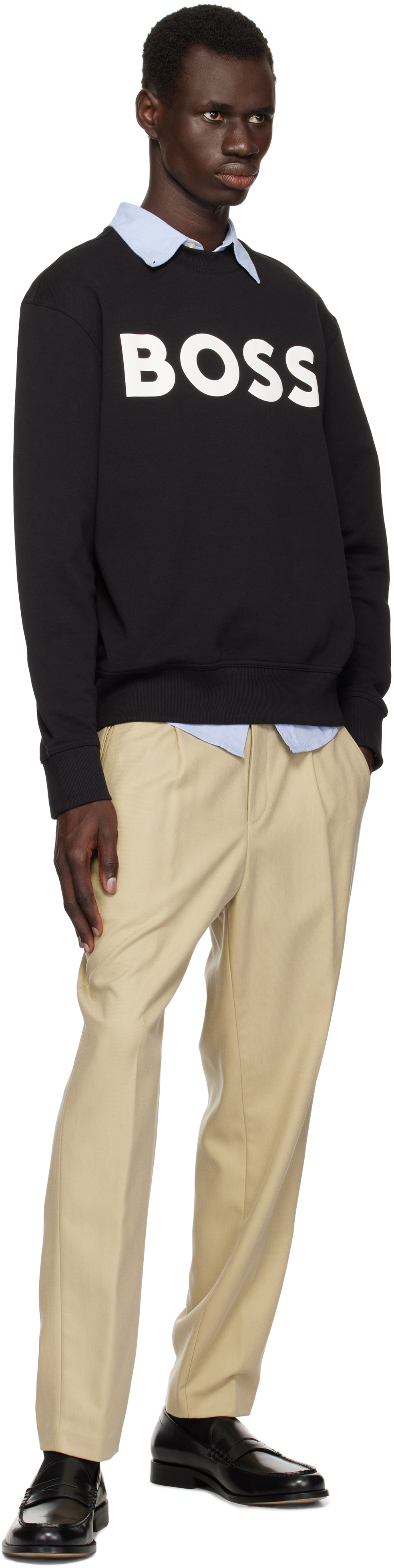Hugo Boss Relaxed-fit Cotton-terry Sweatshirt With Rubber-print Logo In 001-black