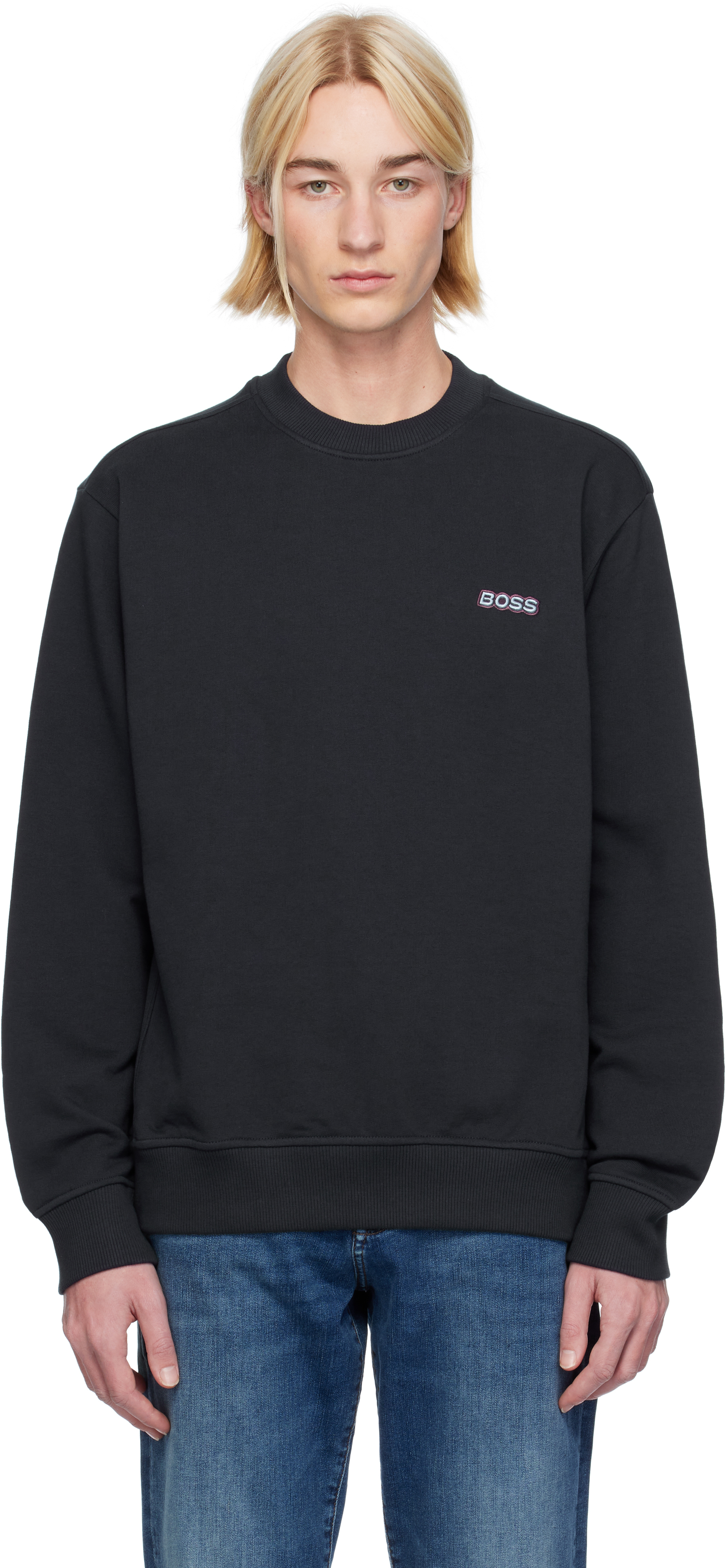 Navy Logo-Embroidered Sweatshirt