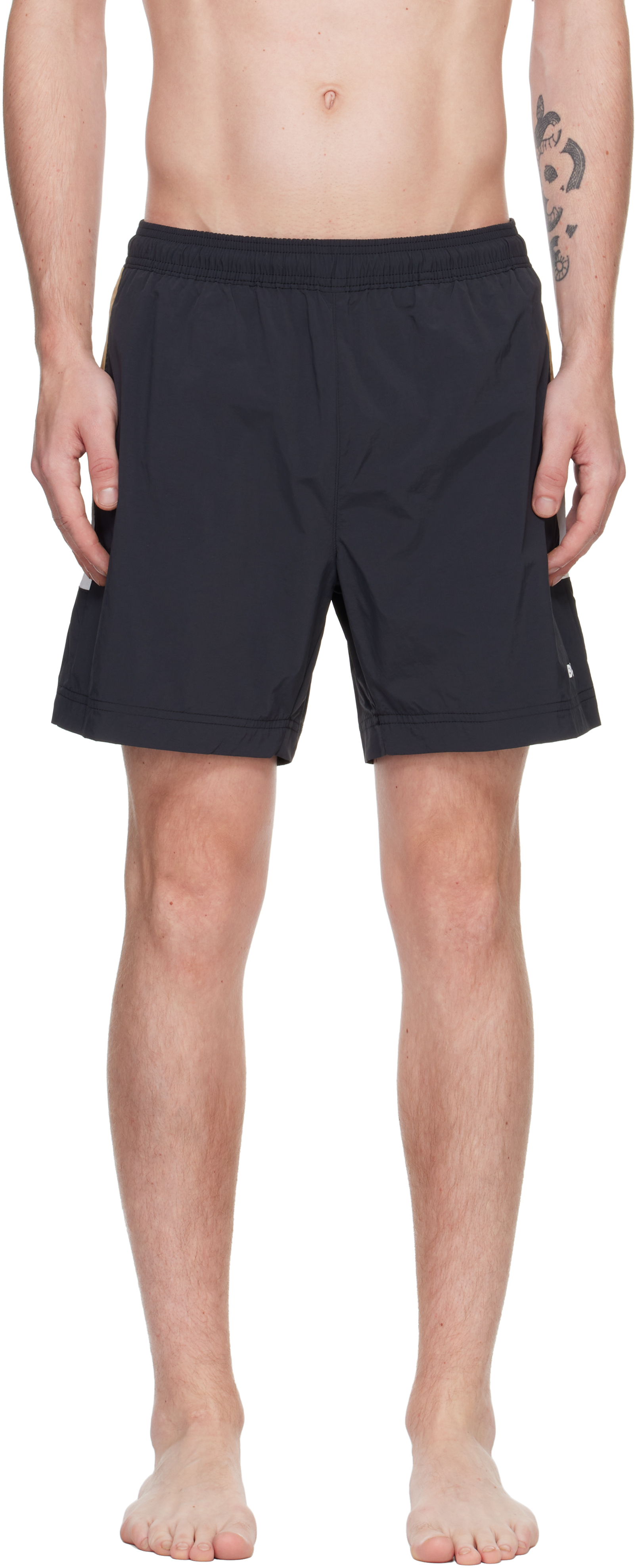 Black Printed Logo Swim Shorts