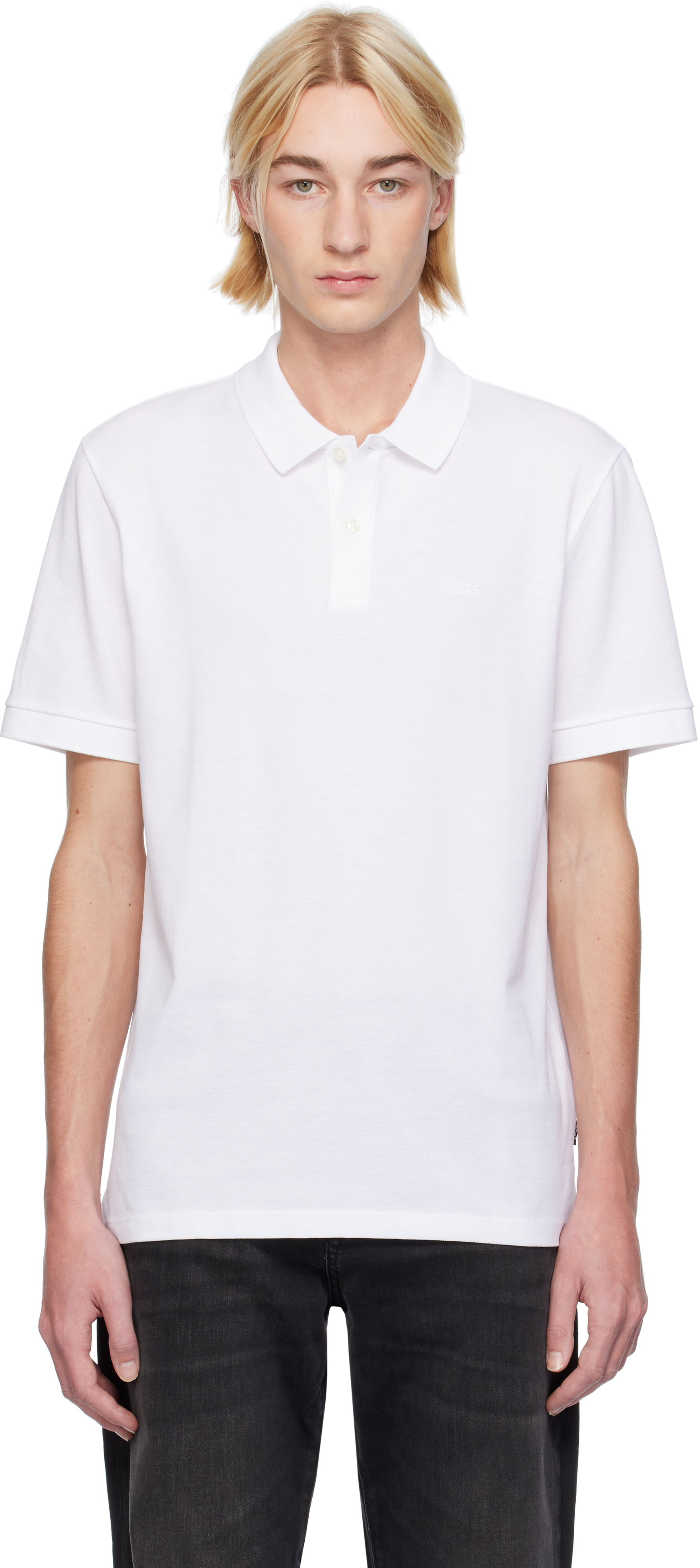 White Embroidered-Logo Polo