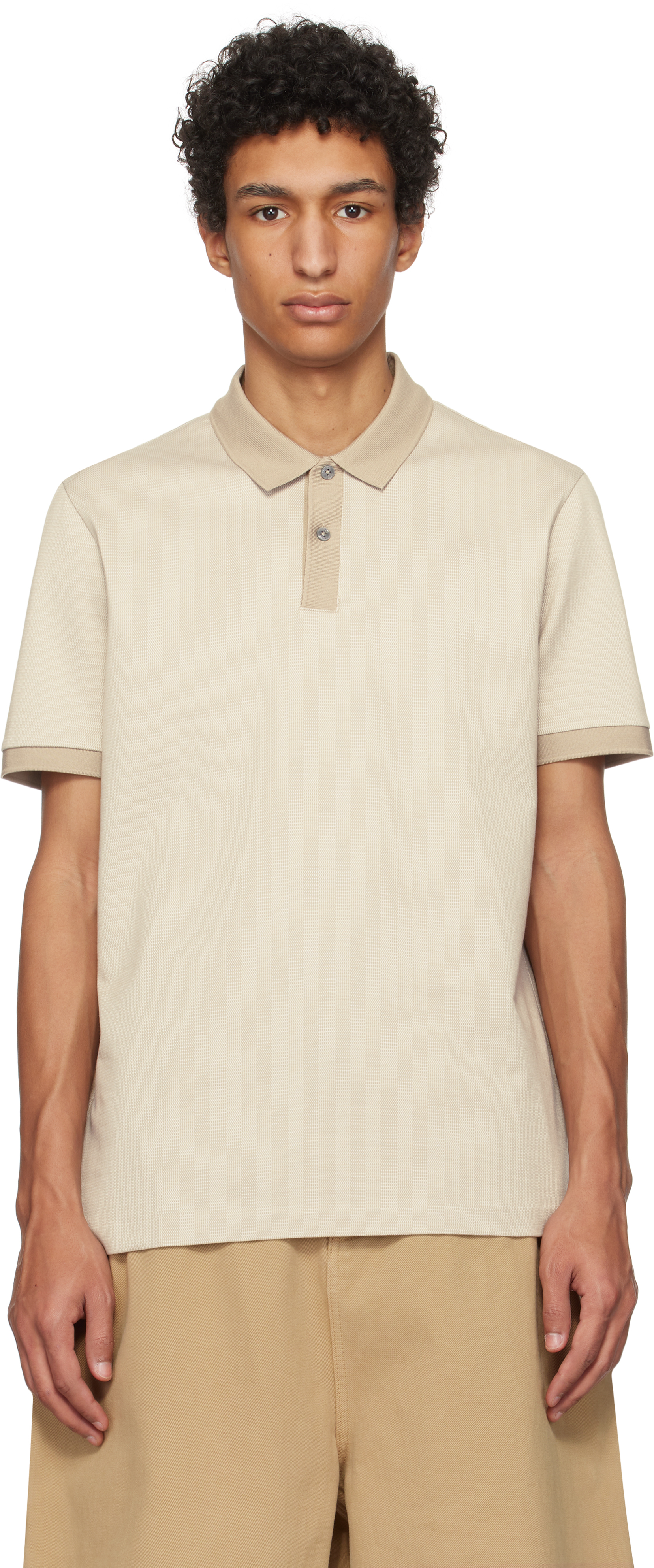 Beige Mercerized Micro Pattern Polo